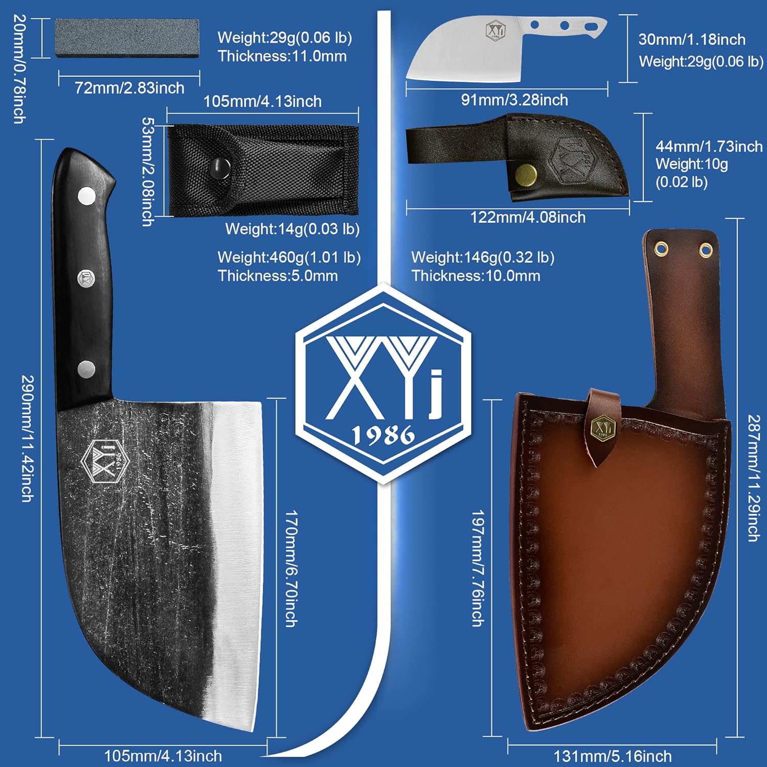 XYJ Cuchillo de cocina multiusos de acero inoxidable, cuchillos profesionales de carnicero con funda de cuchillo de transporte, bueno para cortar