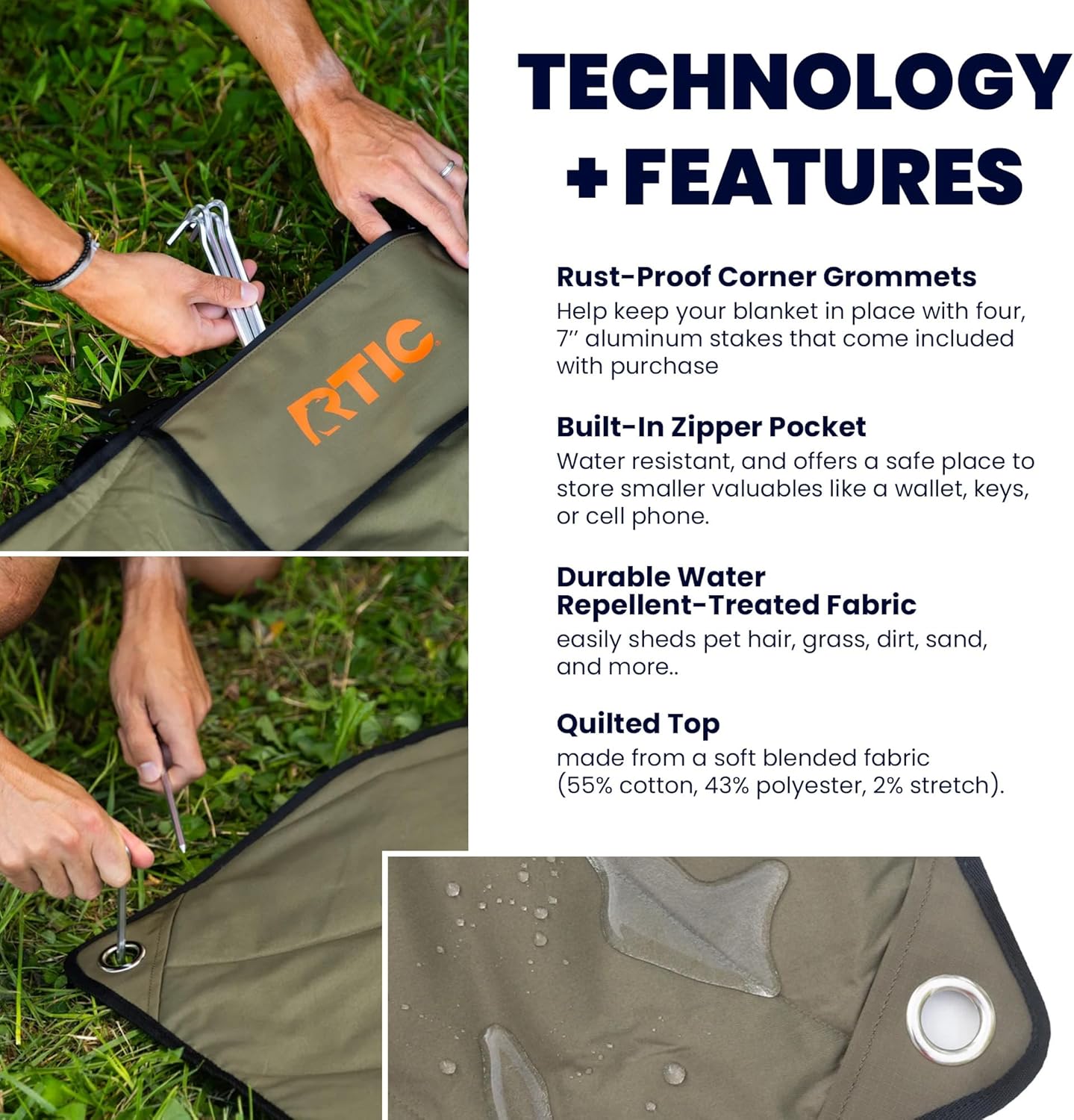 RTIC Anywhere – Manta impermeable portátil, alfombrilla acolchada para exteriores para picnic, playa, campamento, césped, parque, tiempo de juego,