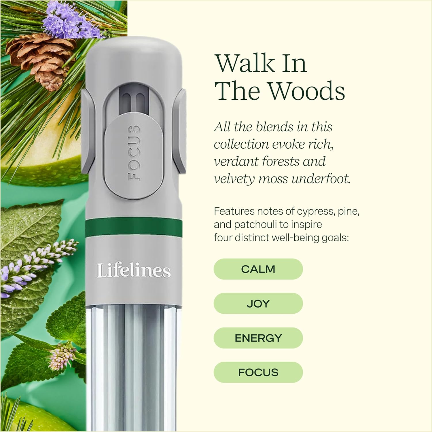 Lifelines Difusor de bolígrafo en mezclas de aceites esenciales Walk in The Woods, elegante punta de bolígrafo de 0.039 in, bolígrafo negro, recarga