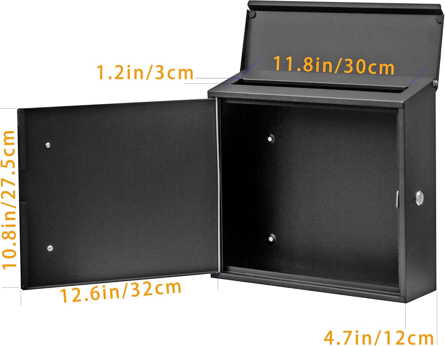 Buzón de seguridad con bloqueo, montaje en pared, buzón de correo de acero galvanizado de gran capacidad, buzón de correo para exteriores, 13 x 12 x
