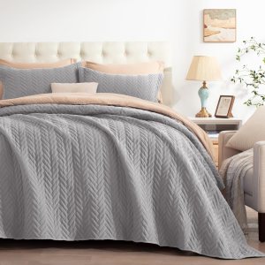 GRT Juego de edredón gris tamaño King con fundas de almohada, edredón ligero, reversible, estilo moderno, patrón rectangular, juego de ropa de cama GRT Juego de edredón gris tamaño King con fundas de almohada, edredón ligero, reversible, estilo moderno, patrón rectangular, juego de ropa de cama