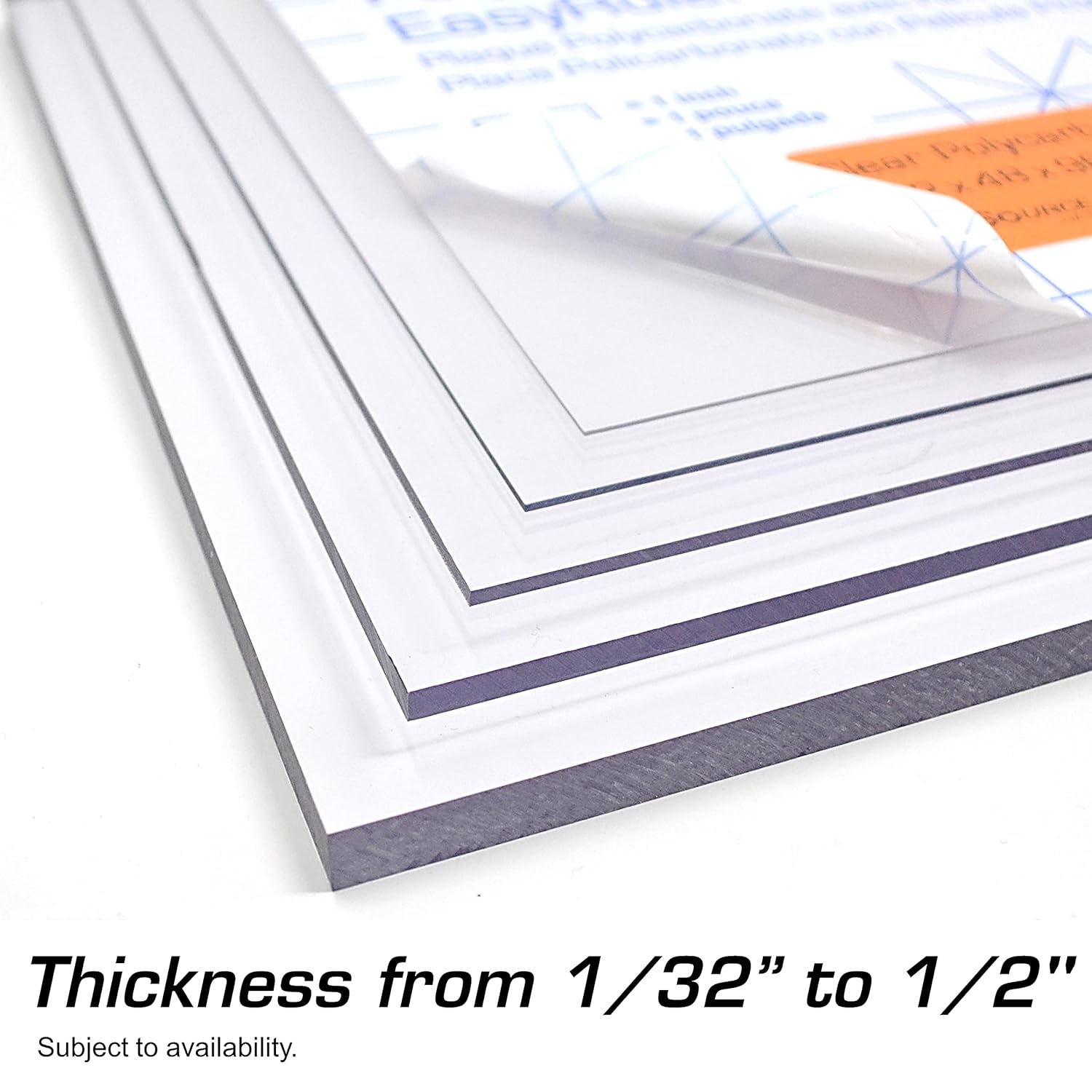 Lámina de plástico transparente de policarbonato de 40 x 48 x 0.472 pulgadas (12 pulgadas), exacta con película EasyRuler, resistente a roturas, más