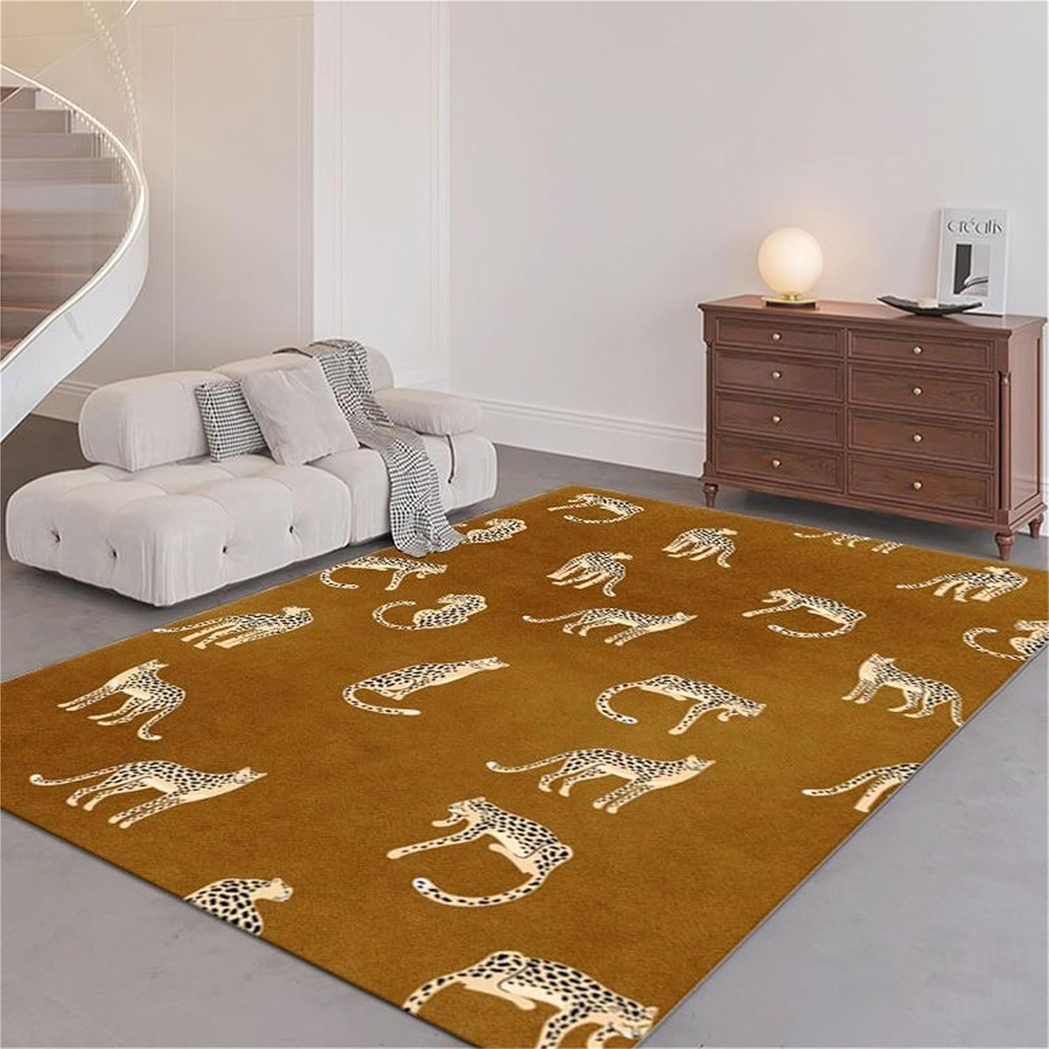 Alfombra de área con estampado de leopardo, 3 x 5 pies, alfombra con estampado de guepardo africano majestuoso y vida silvestre, alfombra de pelo