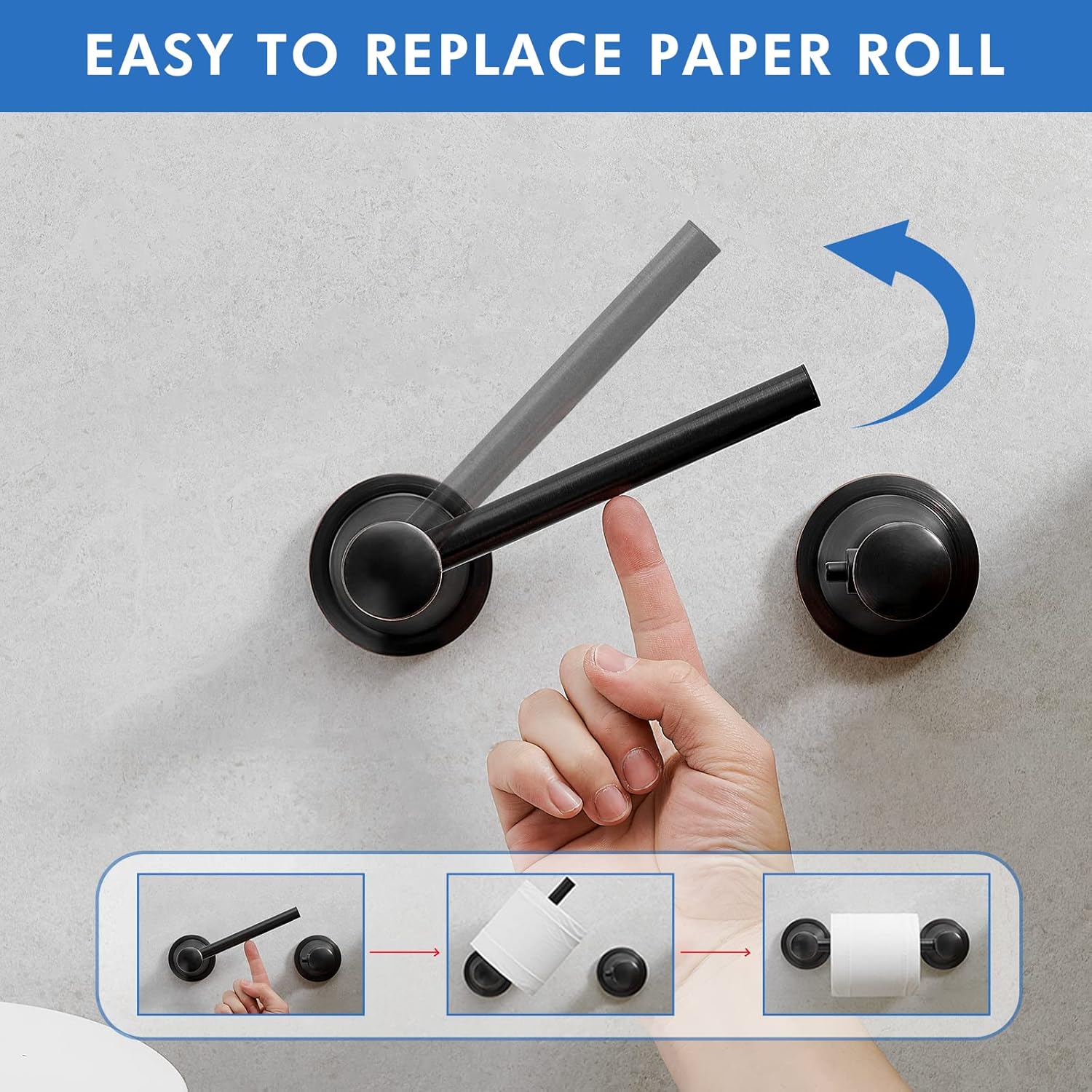 RUMOSE Portarrollos de papel higiénico para baño, mango de tejido pivotante flexible en la pared, bronce aceitado frotado a prueba de óxido, acero