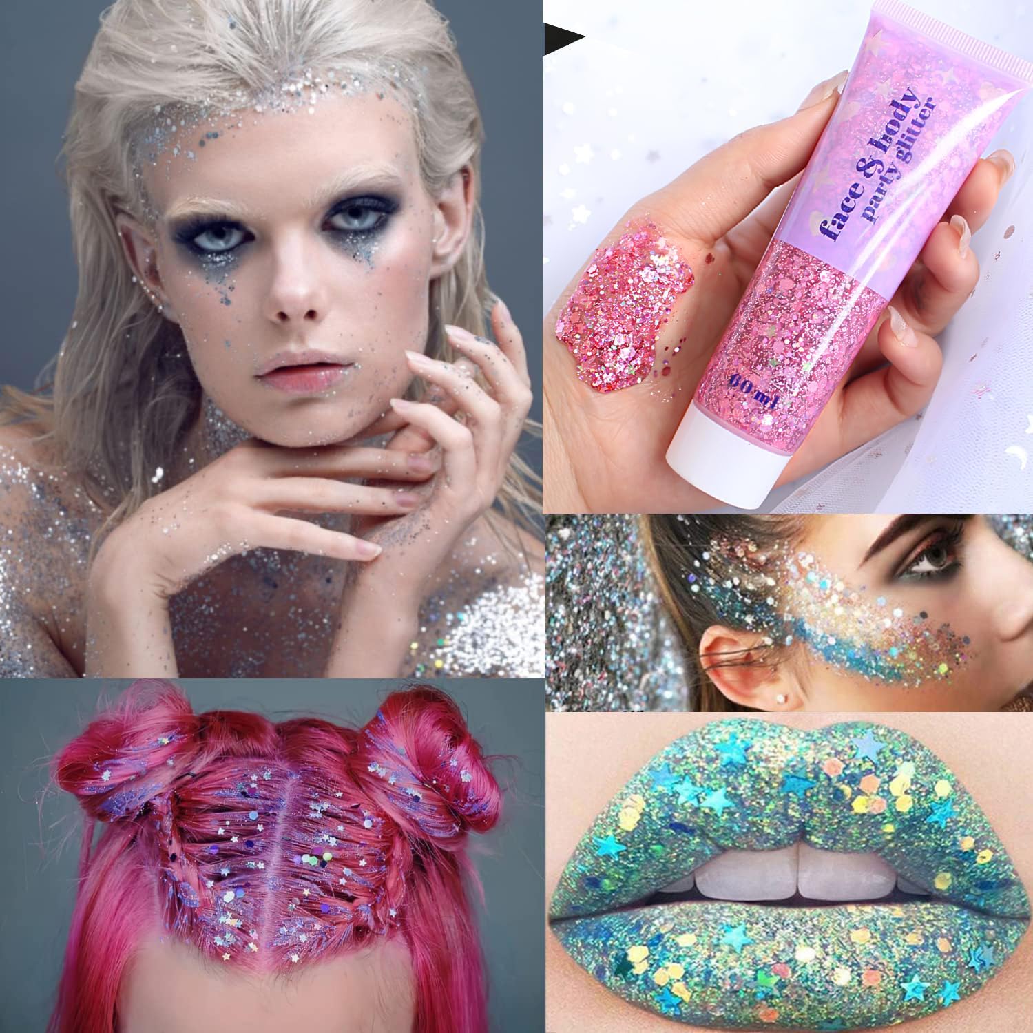 Brillantina corporal gruesa y fina de alta capacidad con gel para conciertos de cantante, maquillaje de fiesta rave, secado rápido y de larga