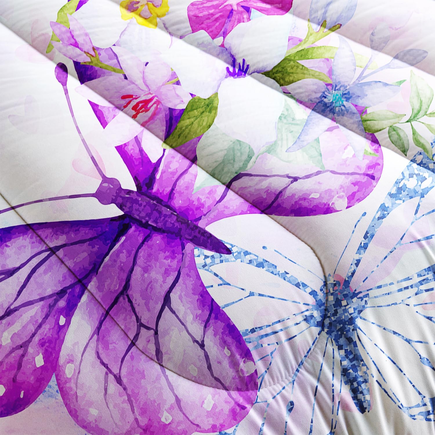CVHOUSE Hermoso juego de edredón de mariposa, tamaño individual, juego de ropa de cama de flores en flor y mariposa voladora, juego de edredón suave
