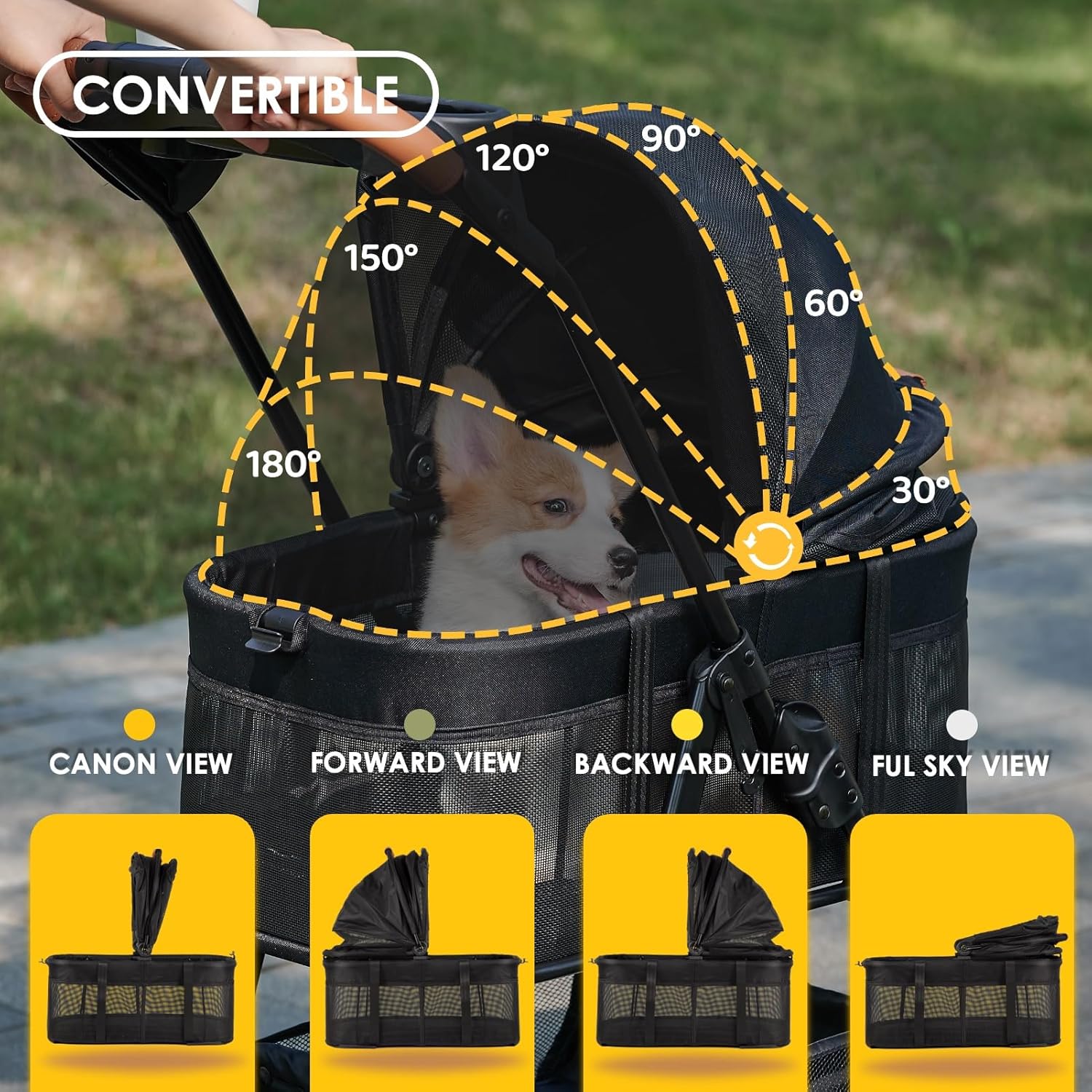 Cochecito plegable 3 en 1 para perro, cochecito plegable para mascotas, cochecito de perro y gato de 4 ruedas con transportador de viaje extraíble