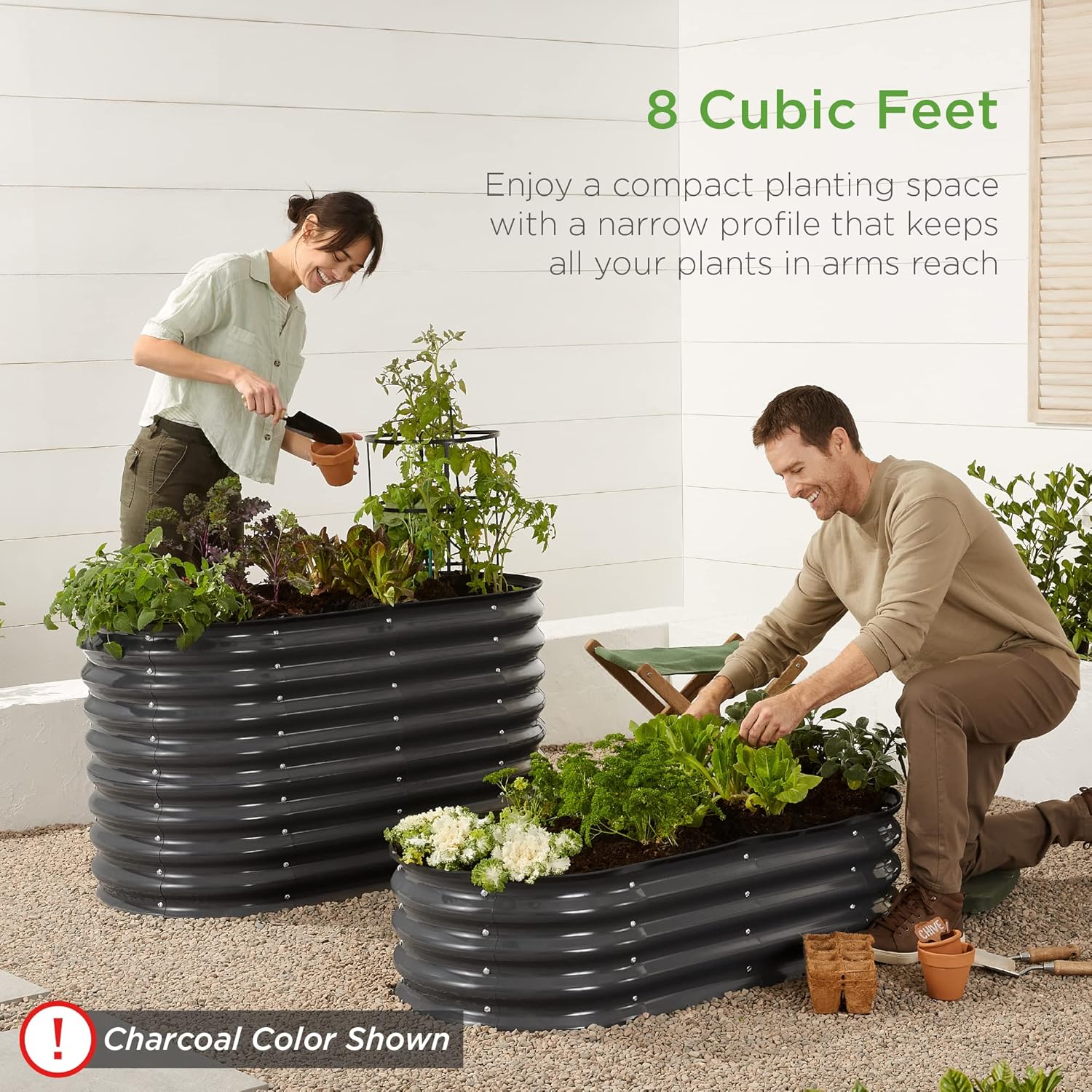 Best Choice Products Cama de jardín elevada de metal para exteriores de 4 x 2 x 1 pies, maceta ovalada de raíces profundas para verduras, flores,