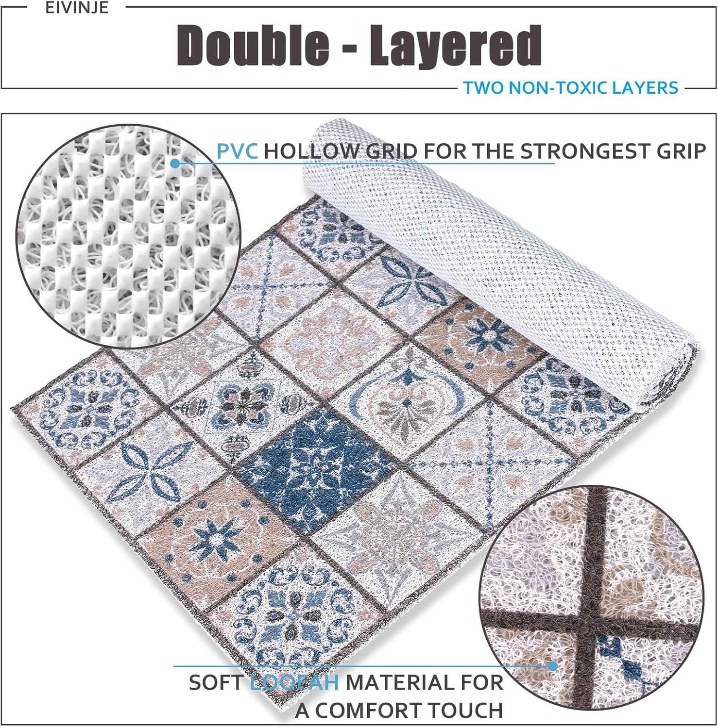 Tapete de ducha cuadrado de 24 x 24 pulgadas, antideslizante para el interior, tapete de ducha para personas mayores, tapete de masaje de pies con