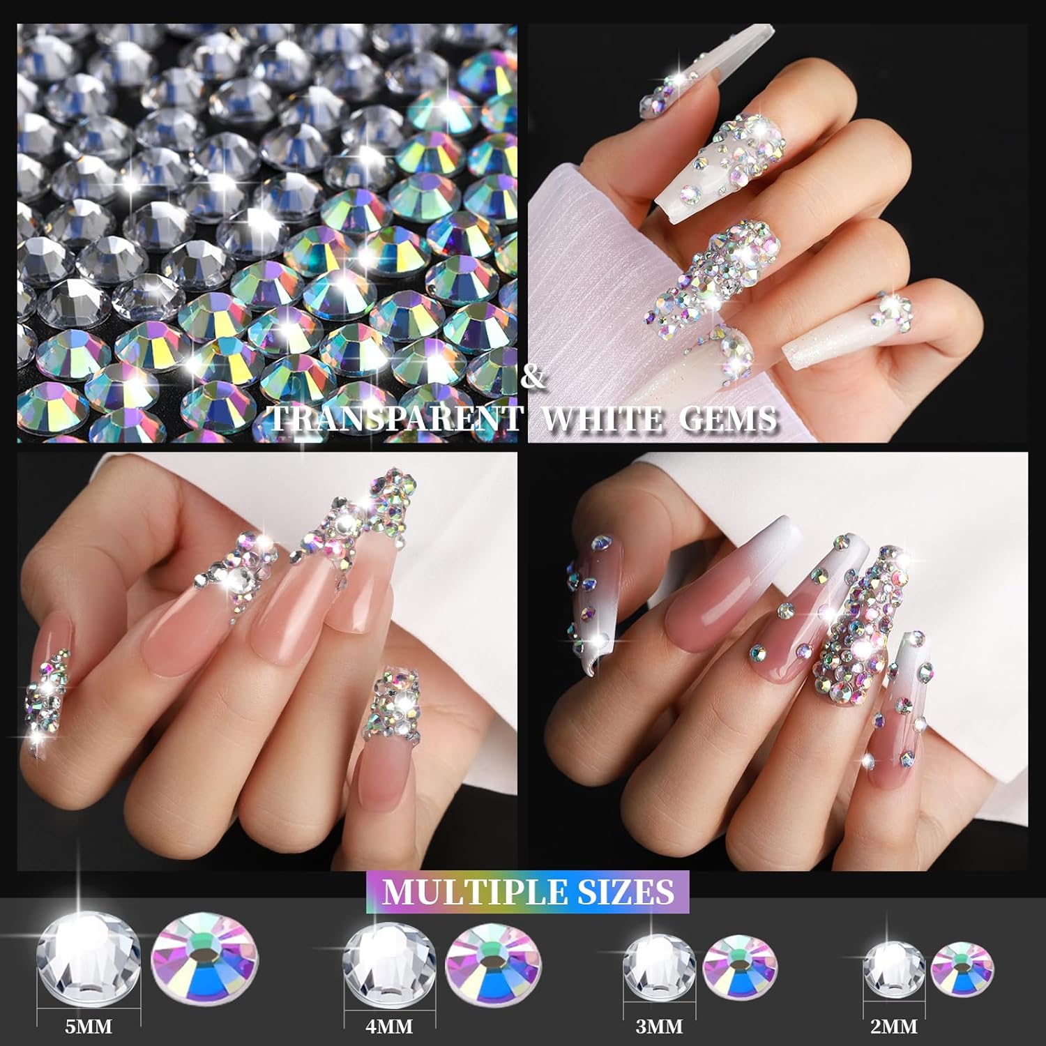 YGDZ Diamantes de imitación, 10000 piezas de diamantes de imitación para uñas, diamantes de imitación para manualidades, uñas, perlas de uñas,