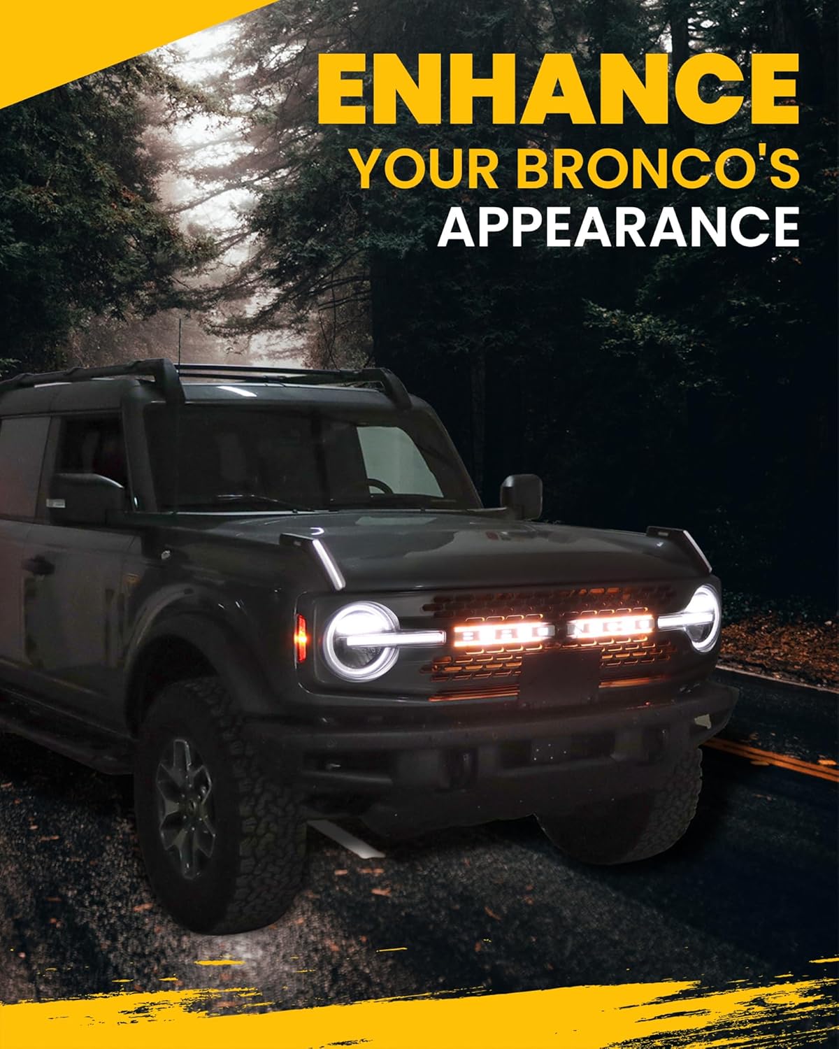 Luz LED de rejilla para Ford Bronco 2021 2022 2023 2024 Kit de lámparas de rejilla de 24 puertas con arnés de cableado de fusible
