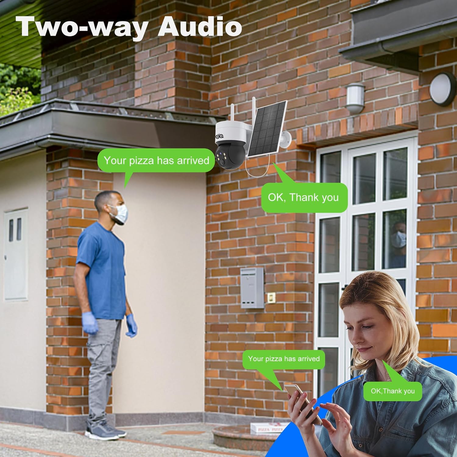 OVQ Cámara de seguridad solar inalámbrica de 4 MP para exteriores, 2.5 K con energía solarbatería para seguridad del hogar, cámara WiFi de 2.4 GHz