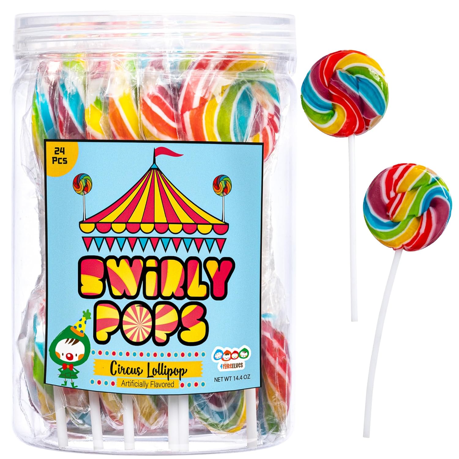 4YoreElves – Paletas de arco iris envueltas individualmente, repletas de sabor afrutado, grandes paletas de remolino para fiestas de cumpleaños de
