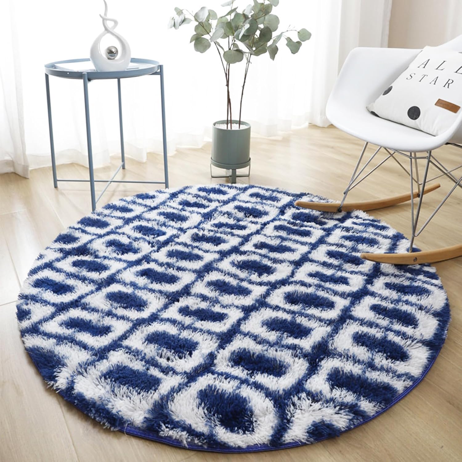 JIEBEI Alfombra redonda de pelo largo, teñido anudado para interiores, ultra suave, alfombra de felpa para sala de estar, antideslizante, alfombra