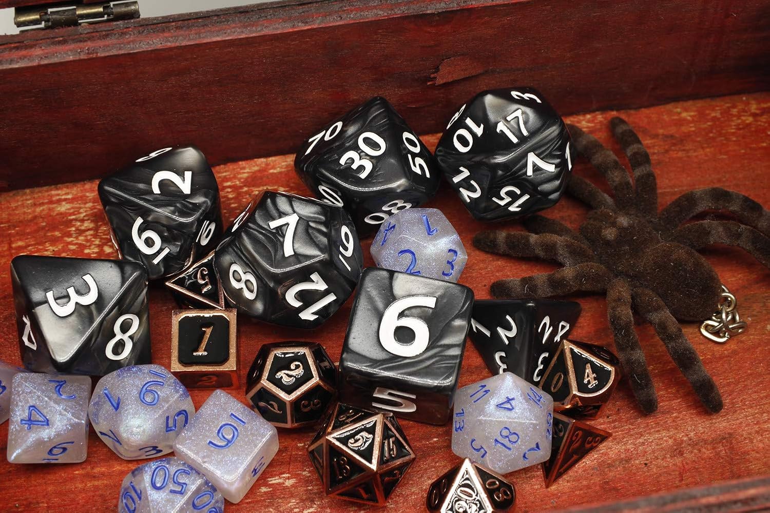 Dados – Juego de dados DND de 0.984 in, dados RPG para Calabozos y Dragones, D&D Pathfinder MTG, dados gigantes poliédricos negros con bolsa de dados
