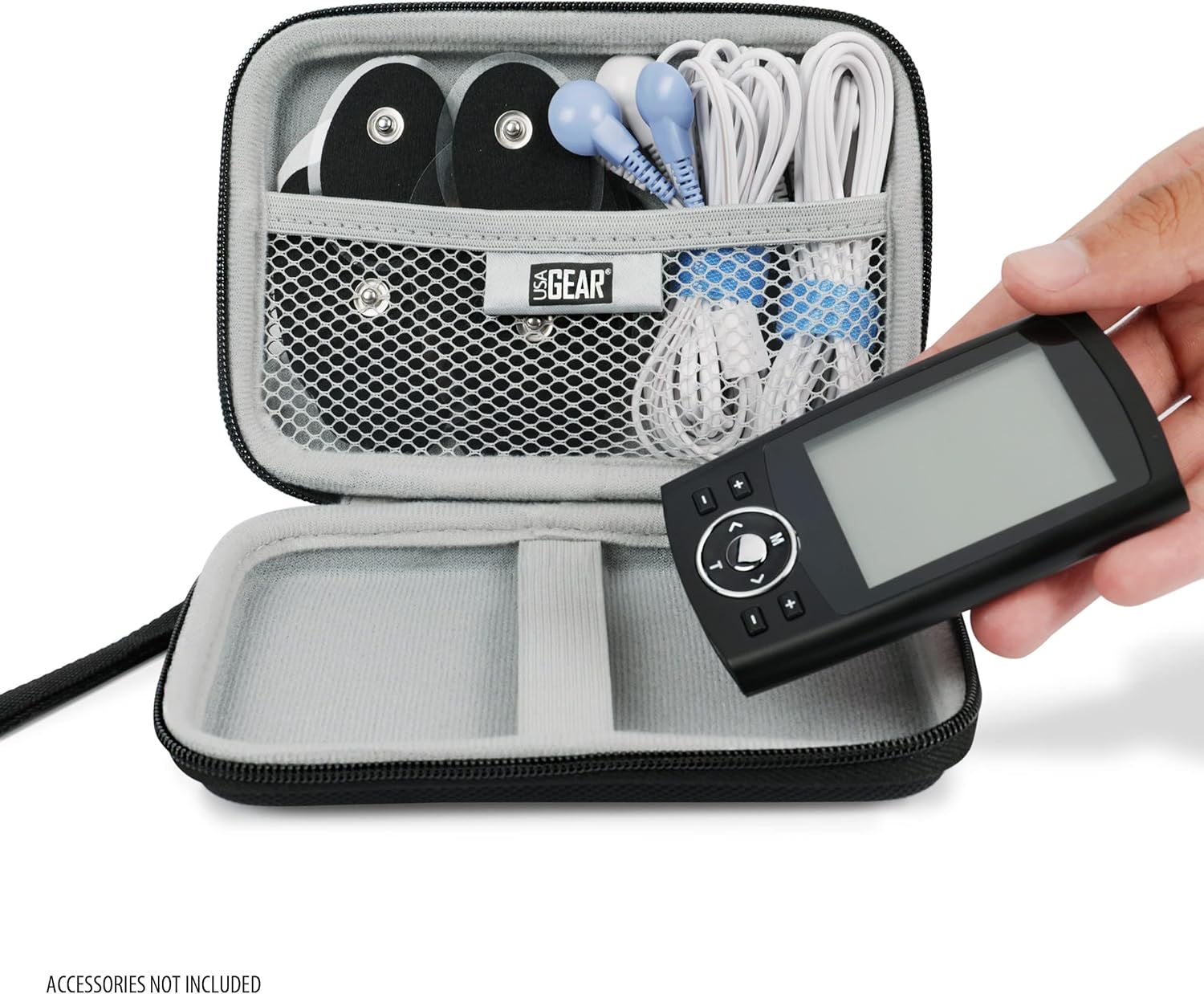 USA GEAR Funda de viaje pequeña para estimuladores musculares de unidad TENS compatible con Belifu, HiDow, AUVON 2 unidades de salida, funda para