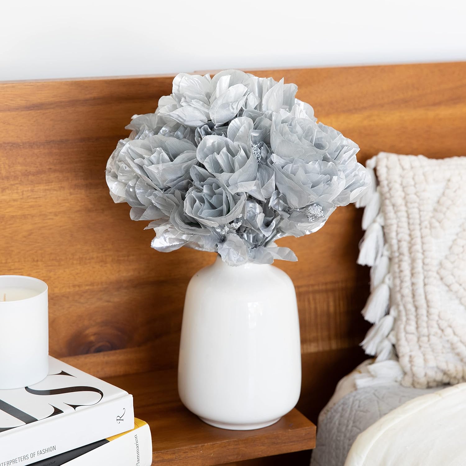 Season’s Need – Flores artificiales brillantes plateadas, decoración de 84 cabezas, aspecto real con tallo para ramos de boda, centros de mesa,