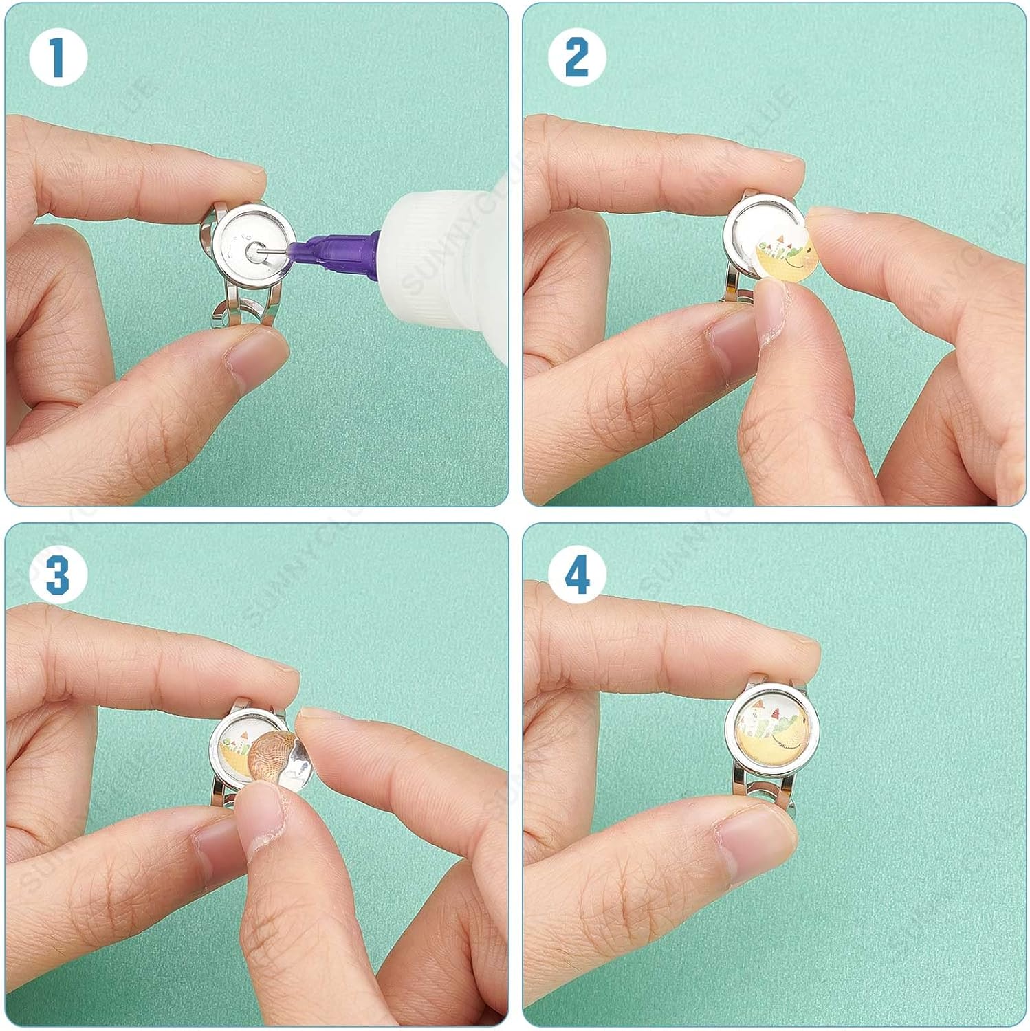SUNNYCLUE 24 piezas DIY 12 juegos de anillos de dedo en blanco anillos bisel bandejas ajustables de acero inoxidable anillo base anillos en blanco