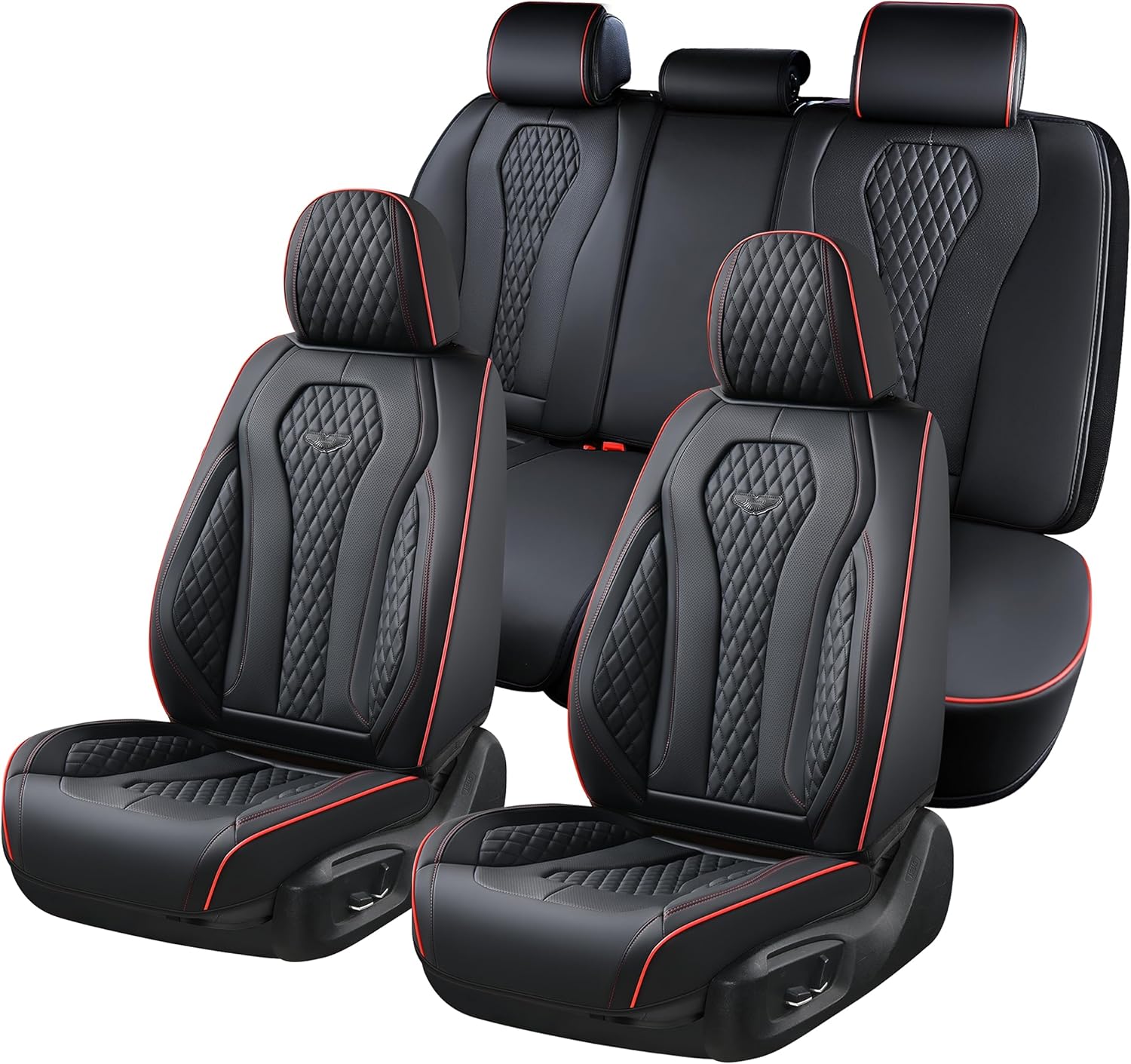 Coverado Juego completo de fundas de asiento de automóvil, fundas de asiento negras, funda impermeable para asiento de automóvil, cojín de asiento
