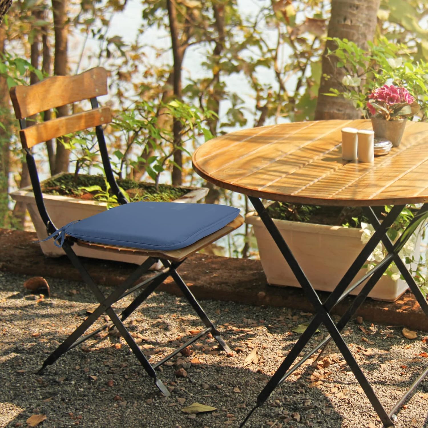 Cojines de asiento impermeables para interiores y exteriores, 16 x 16 pulgadas, cojín para silla de patio con lazos, lavable a máquina, para muebles