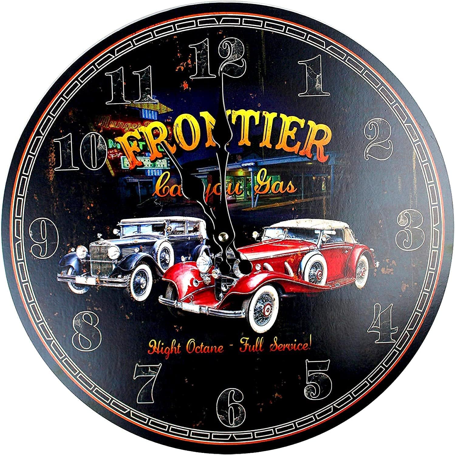 Reloj de pared redondo con temática de garaje de 13 pulgadas, decoración para amantes de los automóviles, coleccionistas de automóviles (autos