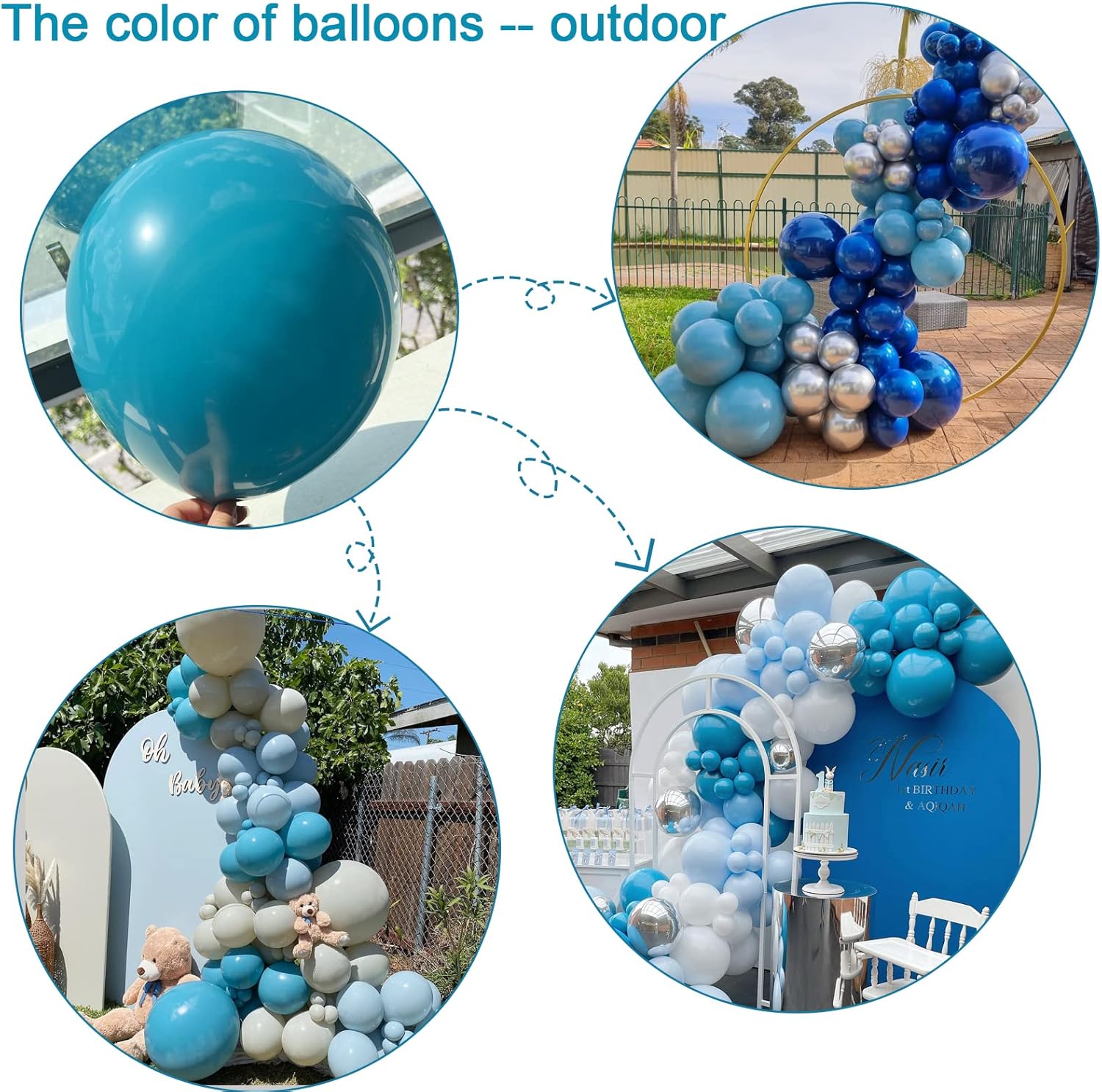 Janinus Kit de arco de guirnalda de globos azul turquesa de 12 pulgadas, 5 pulgadas, globos turquesa de diferentes tamaños, 80 unidades para baby