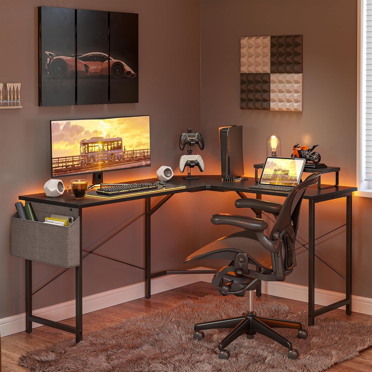 CubiCubi Escritorio para juegos en forma de L, escritorio esquinero para computadora de 66.9 pulgadas con estante para monitor para oficina en casa,