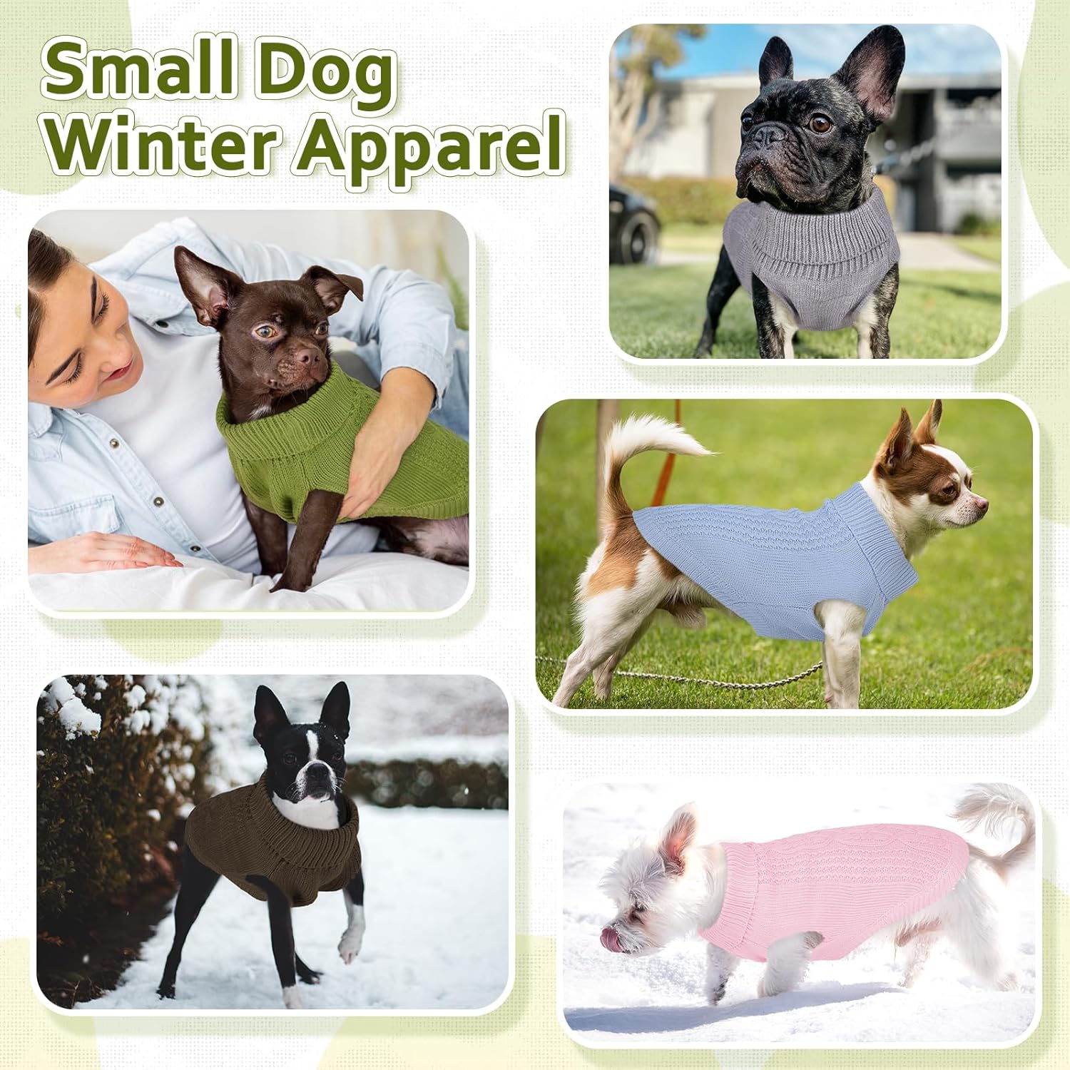 DENTRUN Suéter para perros pequeños, cachorro de cuello alto para clima frío, ropa clásica de invierno cálida para perro, chaleco para perro