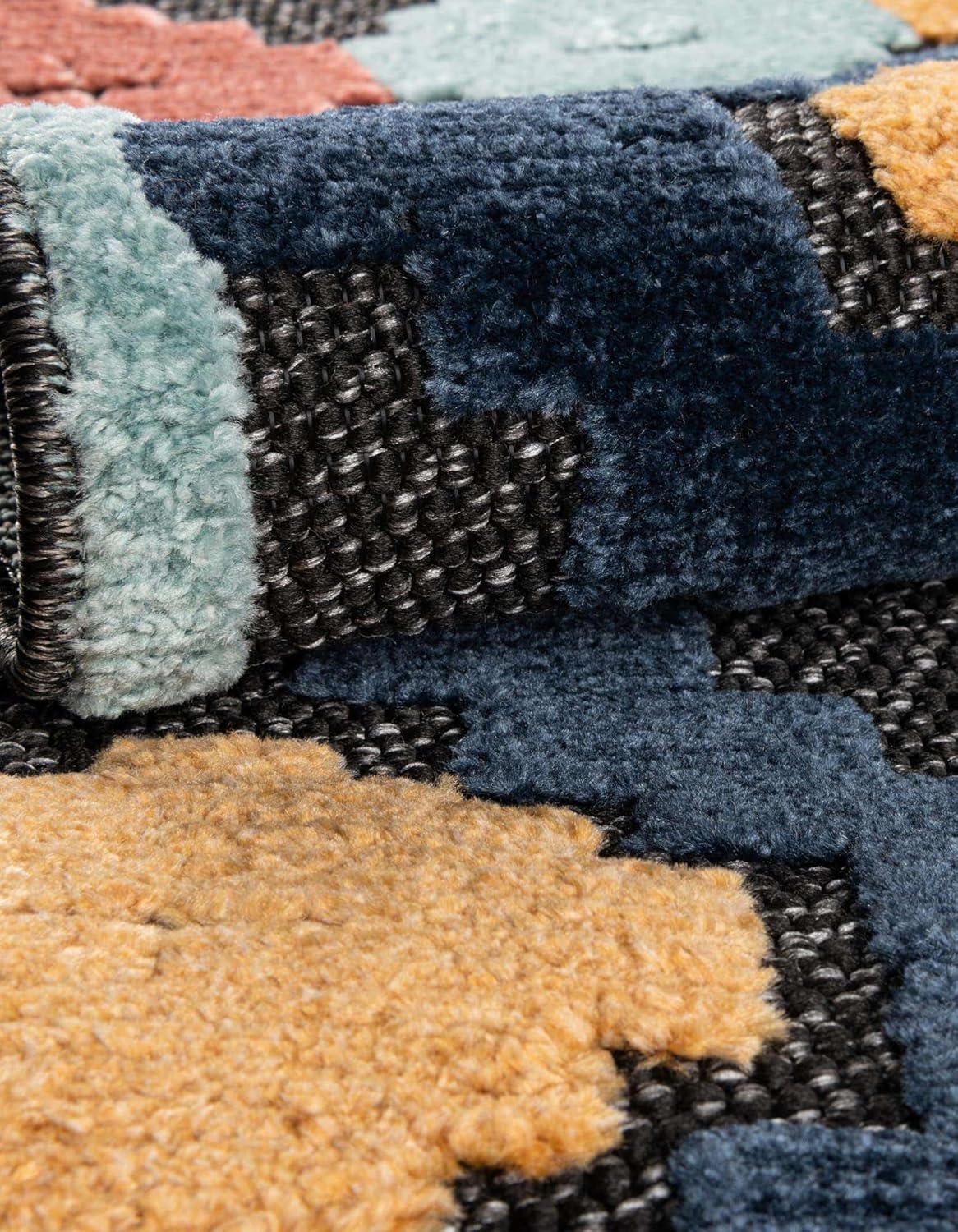 Unique Loom Belize Outdoor Collection – Alfombra rectangular de 2 x 3 pies 1 pulgada, color carbón y azul marino