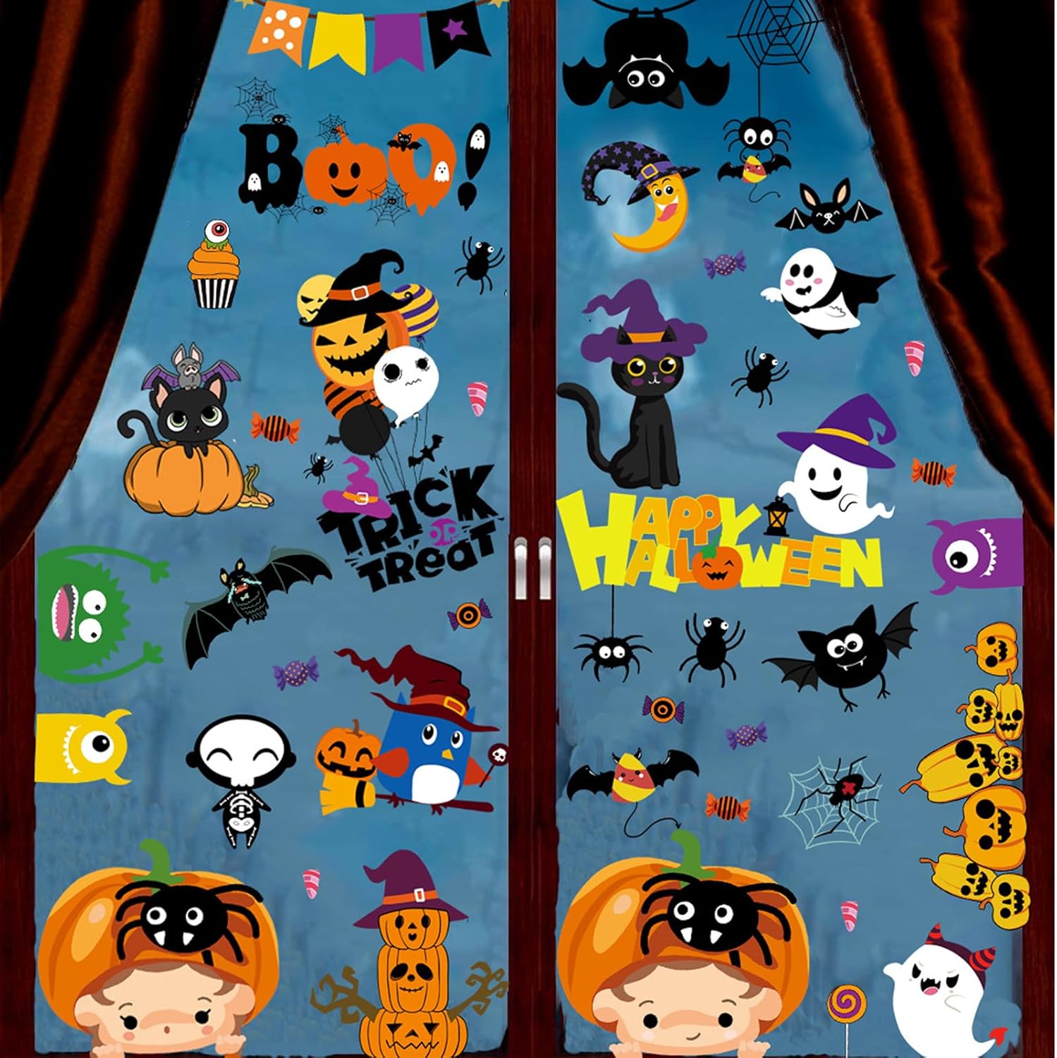 Decoración de Halloween para ventana, lindas calcomanías de decoración de ventana de Halloween, lindas calcomanías de decoración de Halloween,