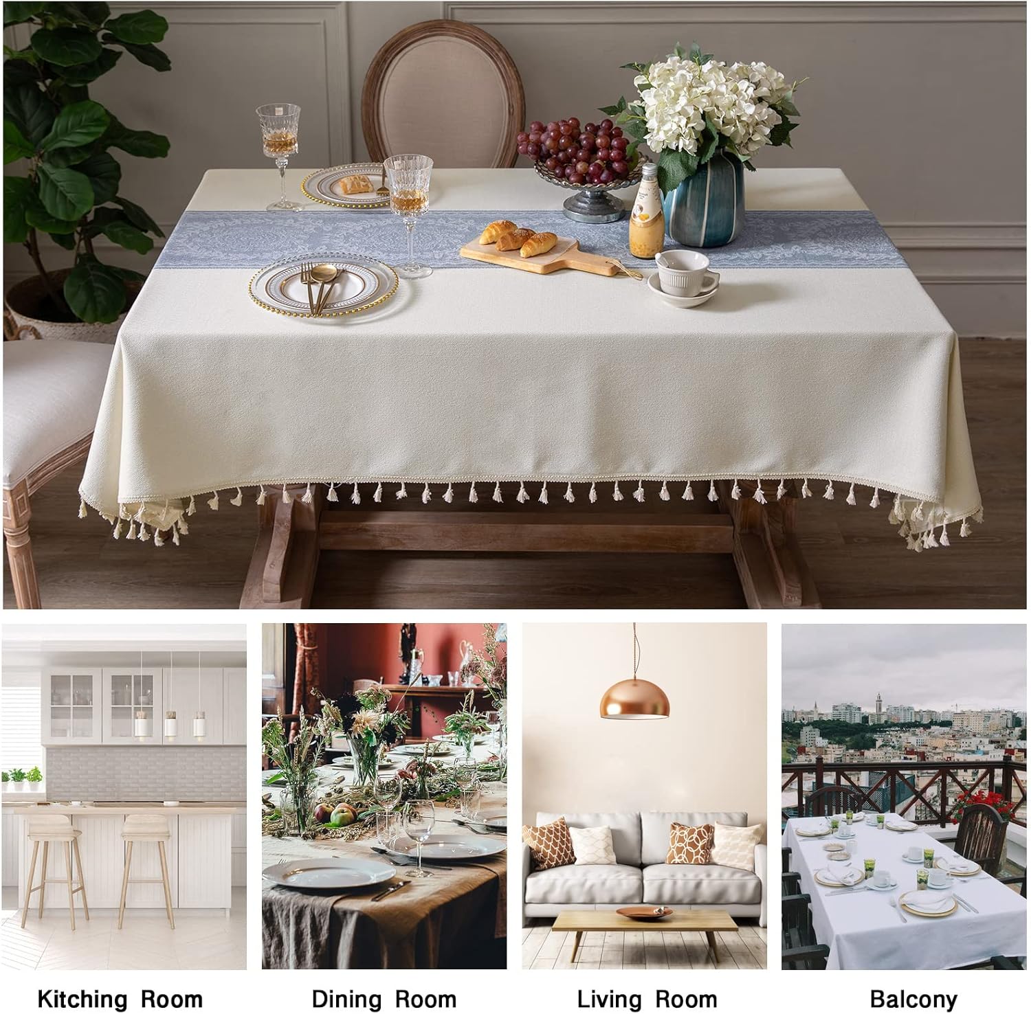 Mantel rectangular de lino a prueba de derrames, sin arrugas, para cocina, comedor, decoración de mesa, banquete de fiesta, 58 x 70 pulgadas, 4-6