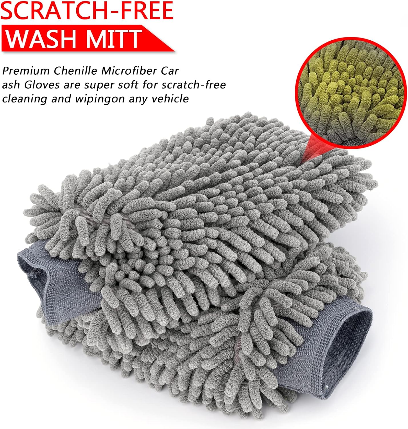 ANZHUO Manopla de lavado de coche azul marino de gran tamaño, guante de microfibra de chenilla de primera calidad, guante de limpieza de coche de