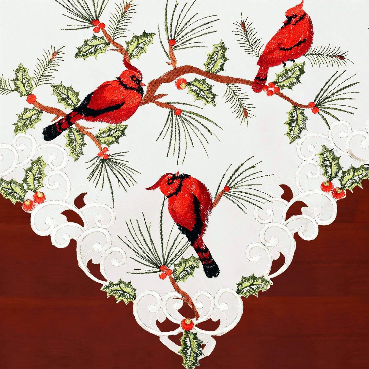 Simhomsen Manteles cardenales cuadrados bordados para decoraciones navideñas (34 x 34 pulgadas)