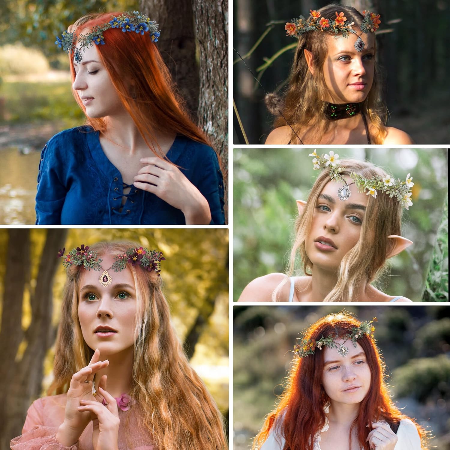 MOSTORY Corona de flor de elfo hecha a mano, tocado de hada del bosque, floral, corona de elfos para mujeres y niñas, cosplay, Halloween,