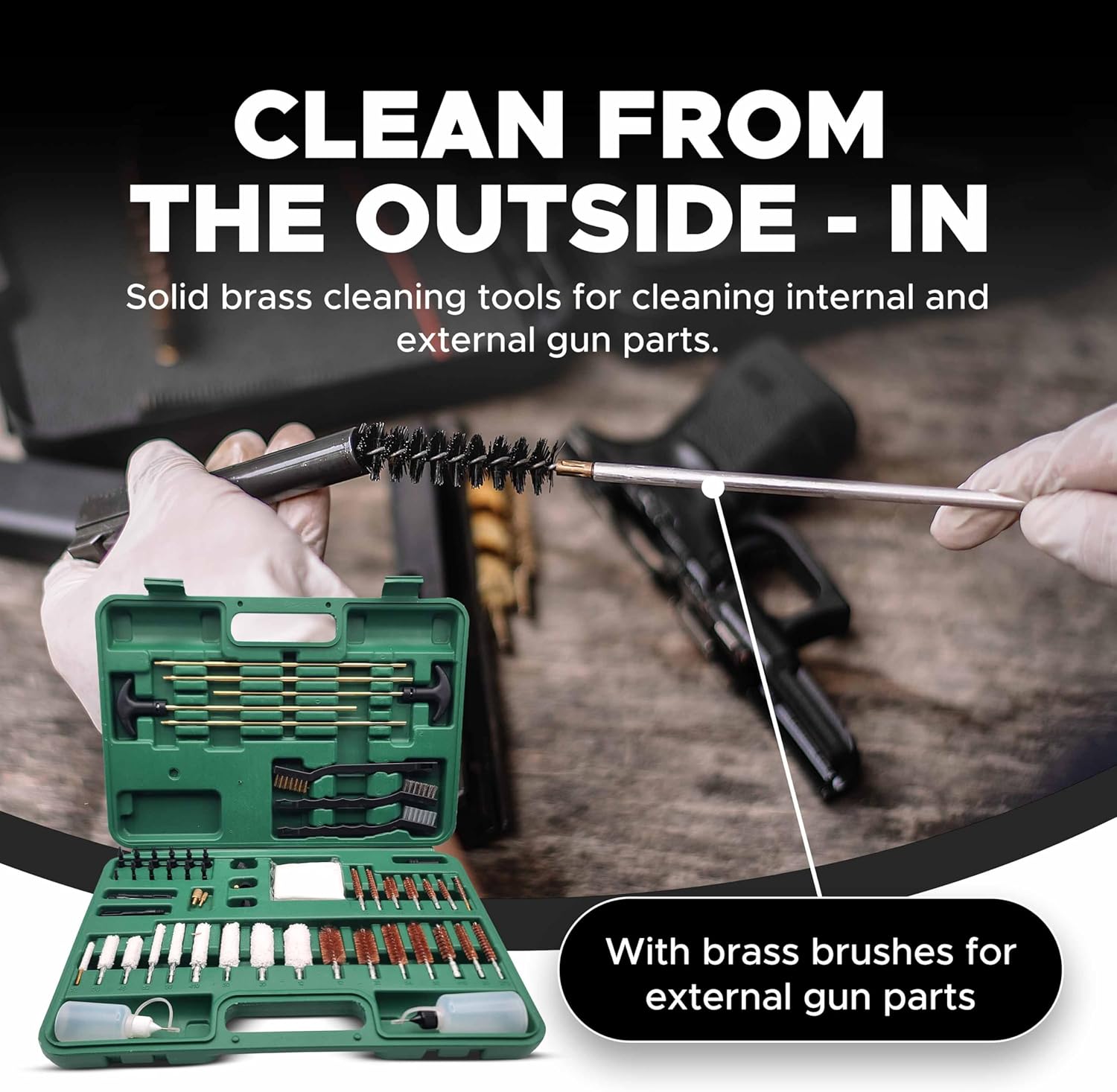 Backroad Outdoors Kit de limpieza universal para pistolas cepillos para rifles, escopetas, pistolas, pistolas varillas de latón y alambre