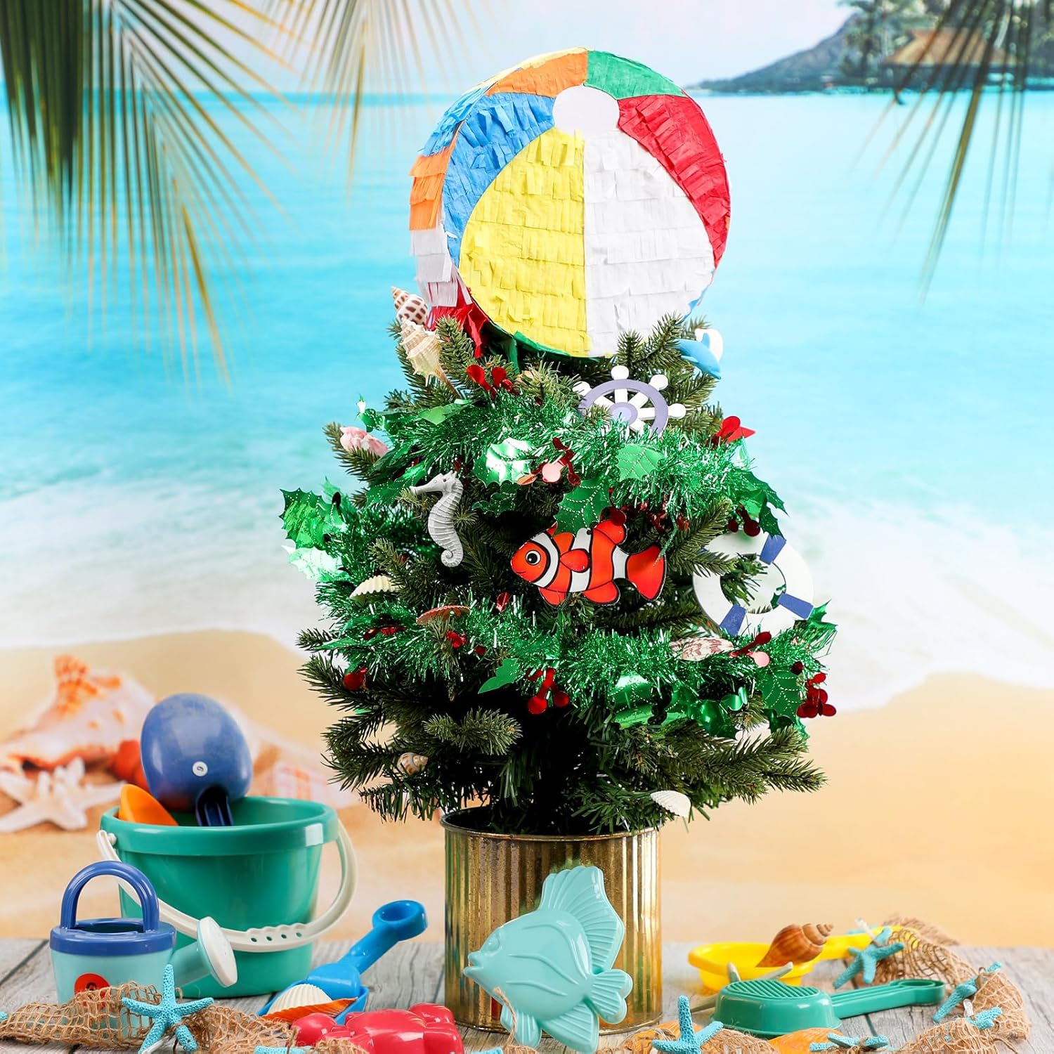 Decoración de árbol de bola de playa de verano de 7.8 pulgadas, decoración de árbol de fiesta hawaiana, adornos de árbol de verano, piscina, playa,
