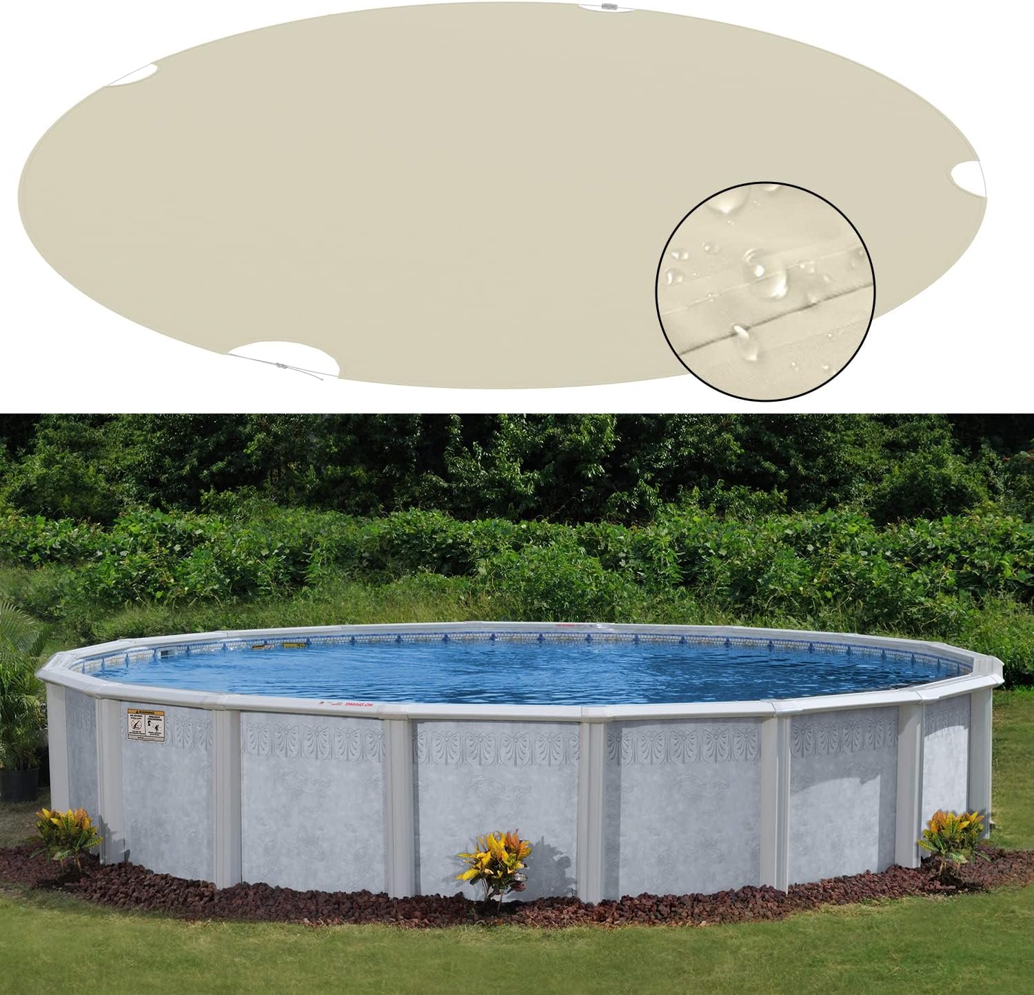 TANG Cubiertas redondas de 13 pies para piscina redonda de 10 pies sobre el suelo, cubiertas impermeables de invierno, cuerda de alambre con