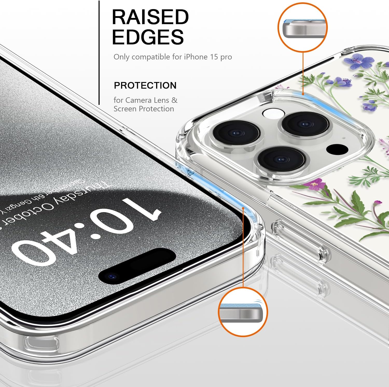 bicol Funda compatible con iPhone 15 Pro, funda transparente con diseños de moda para niñas y mujeres, ajuste delgado, a prueba de golpes, funda