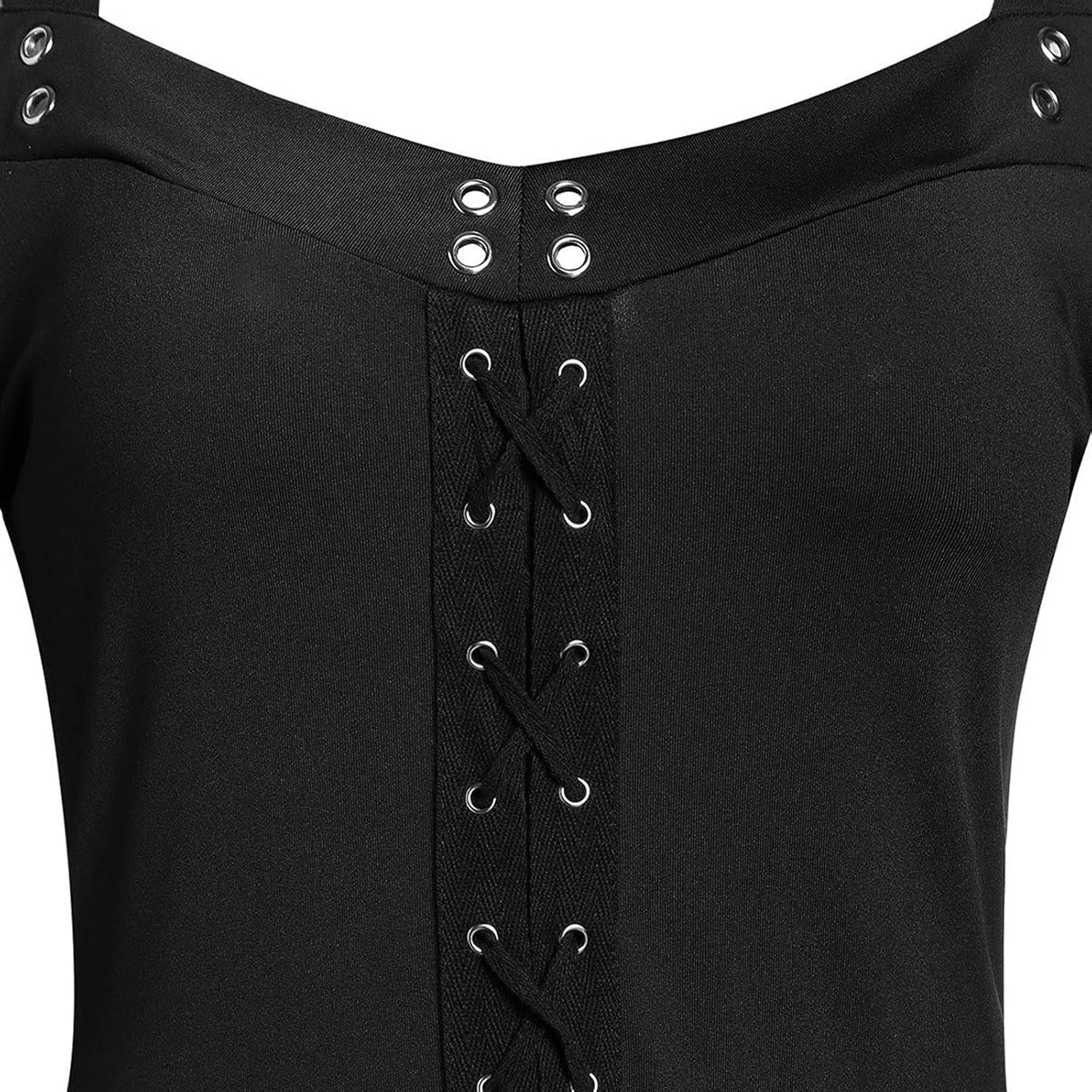 Vestido gótico con hombros descubiertos para mujer, con encaje, manga acampanada, vestido de cóctel formal, vestido de cóctel punk para Halloween,