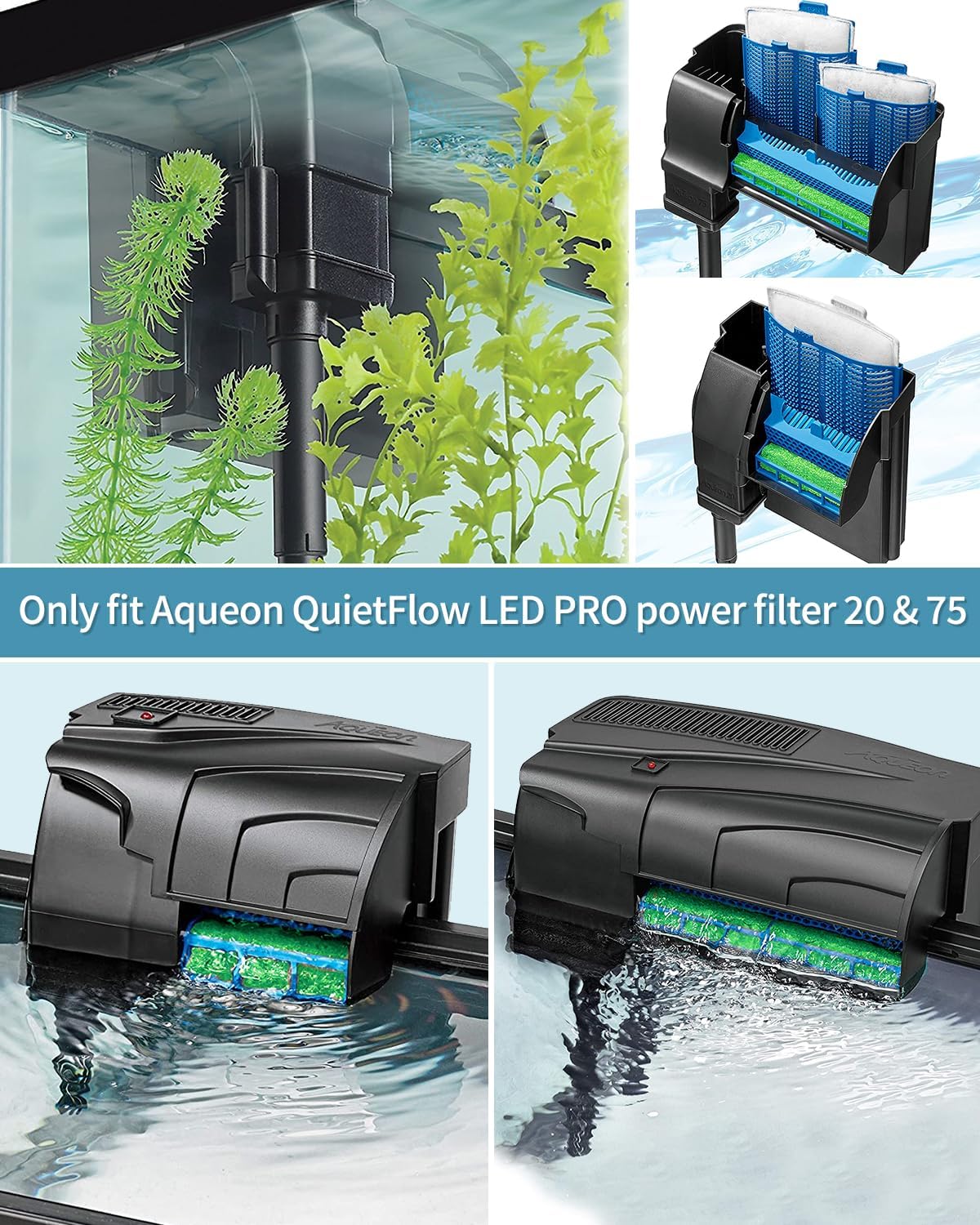 Pawfly 6 almohadillas de filtro de eliminación de fosfato para Aqueon QuietFlow LED PRO filtro de energía de acuario modelo 20 y 75 mini esponja