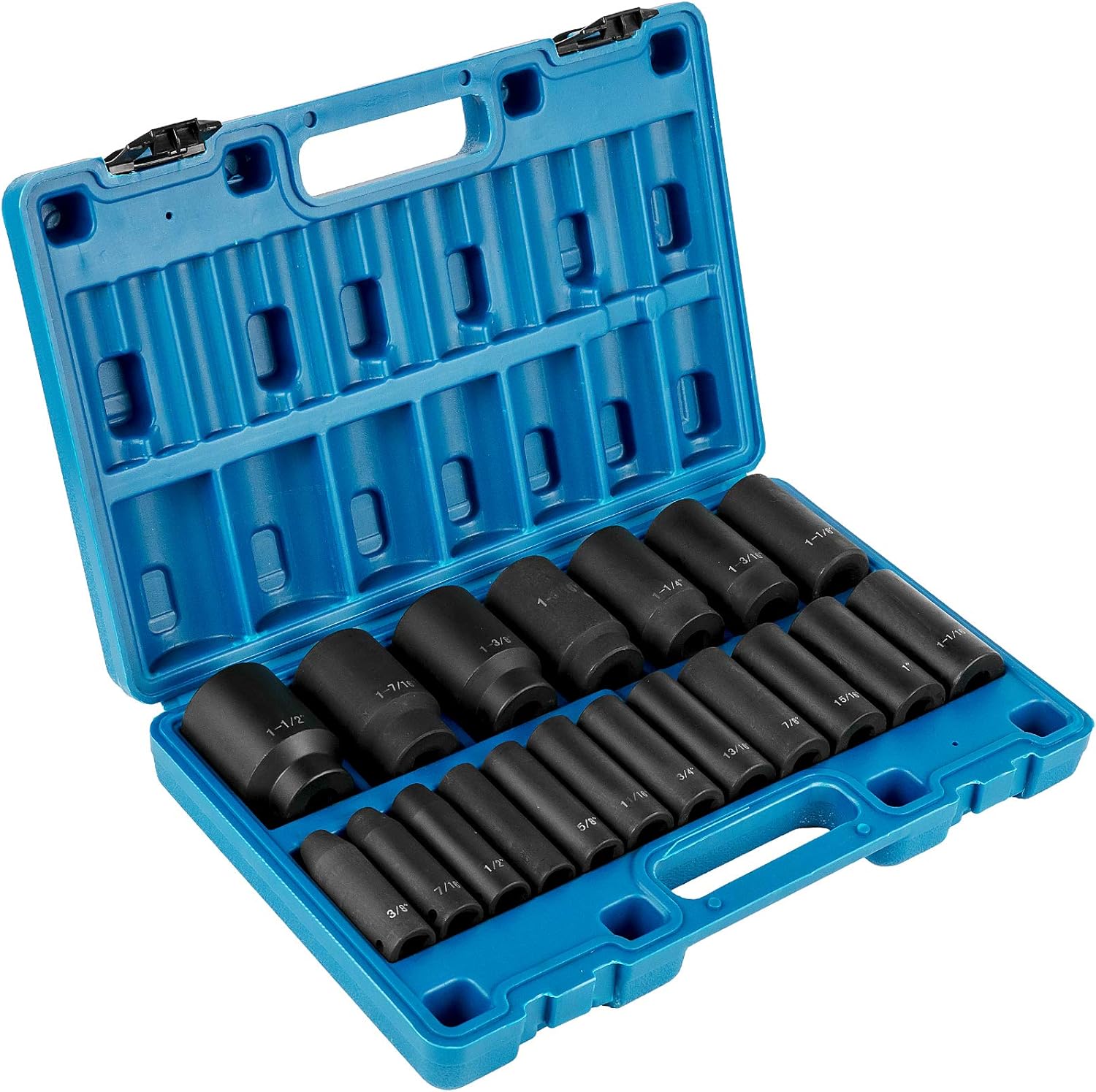 VEVOR Juego de llaves de impacto, 12 pulgada de 19 piezas, enchufe profundo, enchufes de 6 puntos, juego de dados de 12 pulgada de impacto de 38