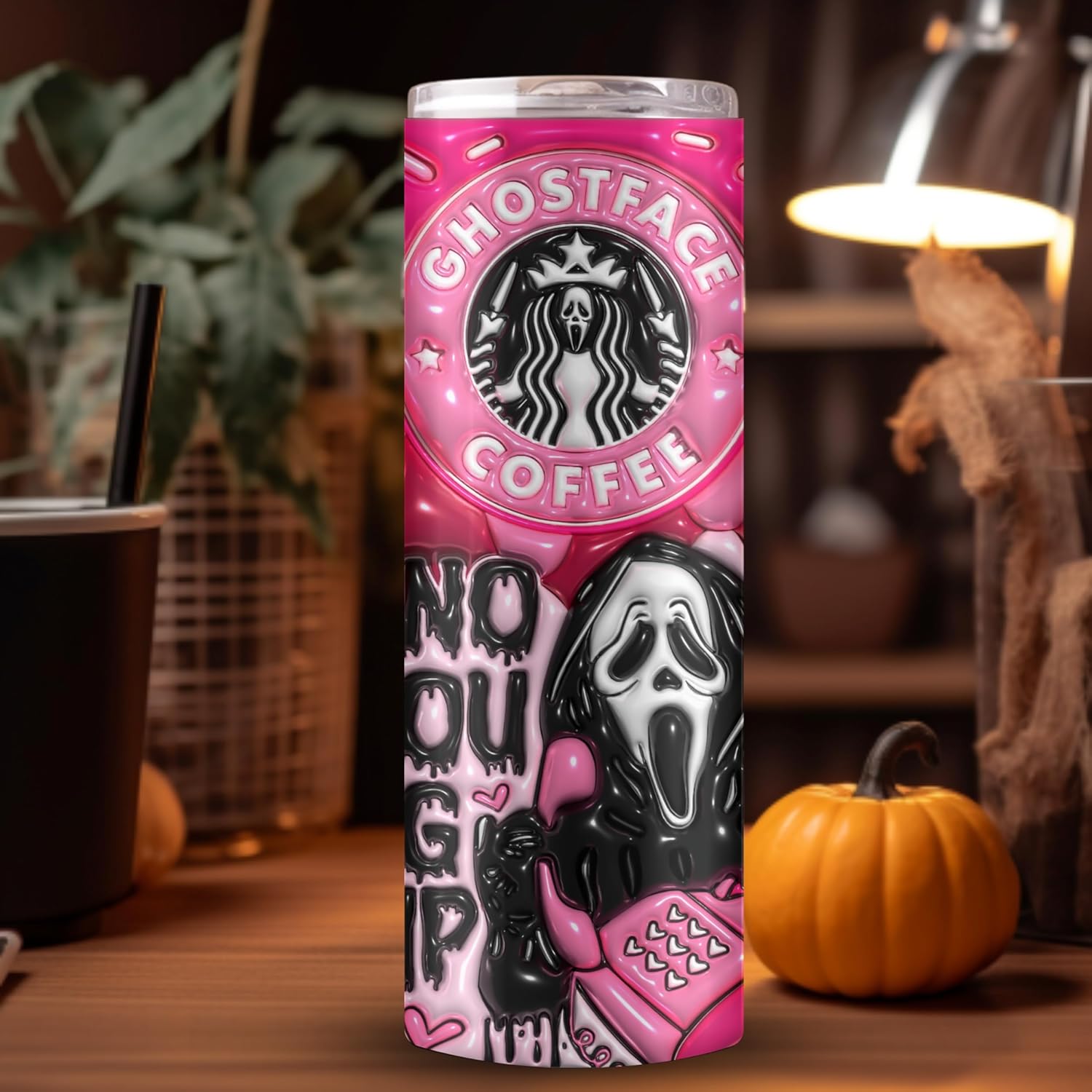 Vaso de acero inoxidable de 20 onzas para Halloween, con cara fantasma, vasos espeluznantes, aislados, reutilizables