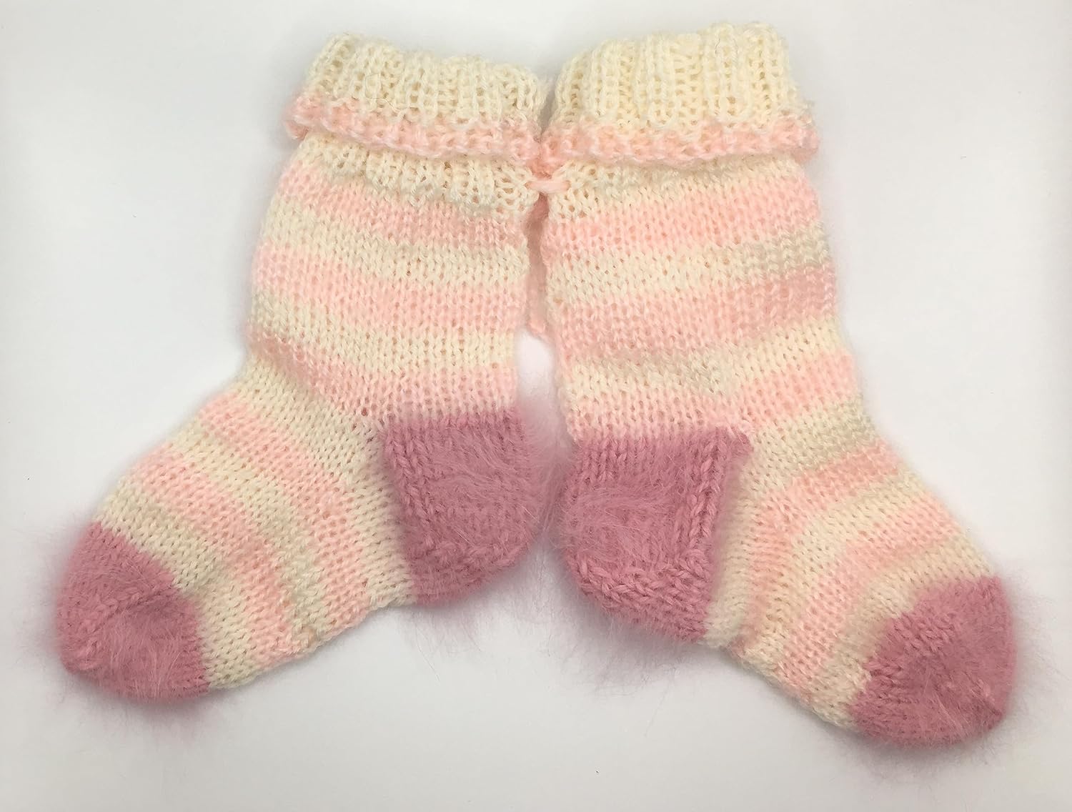 Baby Girl Headband and Matching Socks Booties Set. Handmade of Softest Natural Fibers. Fits 12-18 Months Baby Girl. Pink and White Colors. Designer