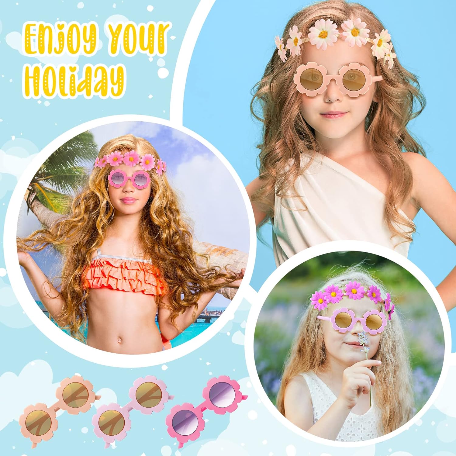CHENGU Juego de diademas de lentes de sol con flores retro, decoraciones de fiesta hippie (estilo vivo, 20 piezas)