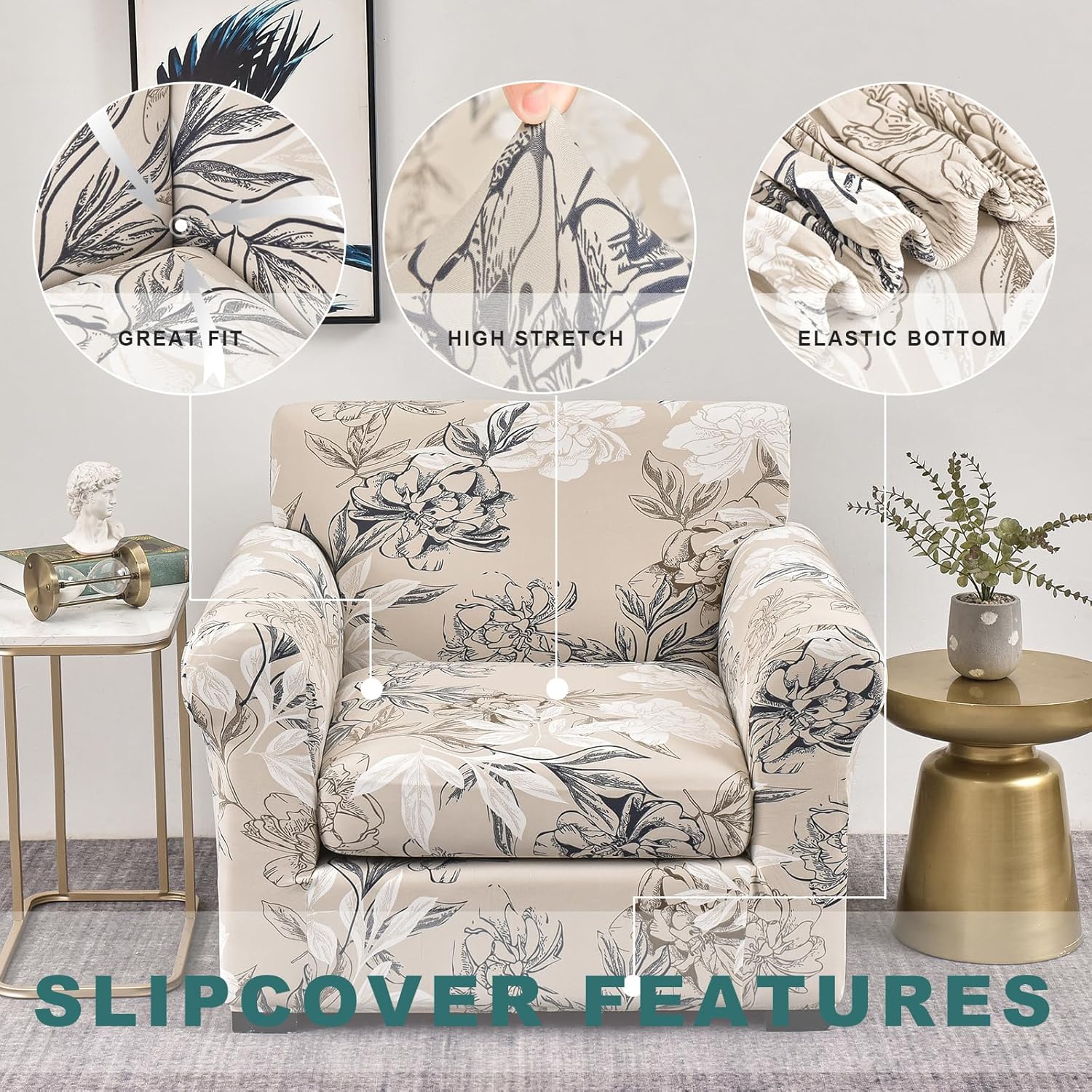 NILUOH Fundas elásticas para silla de 2 piezas con brazos, fundas de sillón jacquard, funda de sofá, funda gruesa y antideslizante, protector de