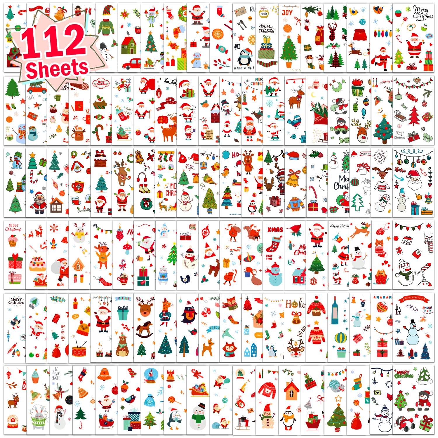 Partywind 112 hojas (1200 estilos) tatuajes temporales para niños para regalos de Navidad, suministros de fiesta de Navidad, regalos de vacaciones,