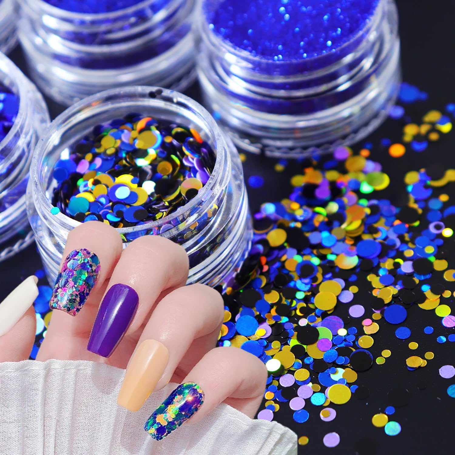 Decoración de uñas de copo de nieve azul de Navidad, copos de purpurina para manicura azul mixta, polvo fino de gitte, suministros de lentejuelas