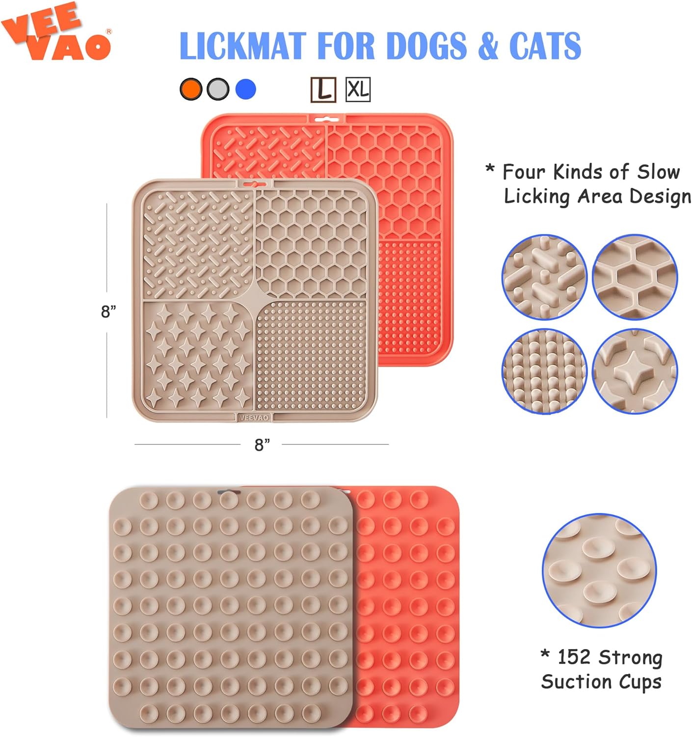 Tapete para lamer perros, 8 x 8 pulgadas, de silicona de grado alimenticio para perros y gatos, 2 alfombrillas para lamer perros con ventosas,