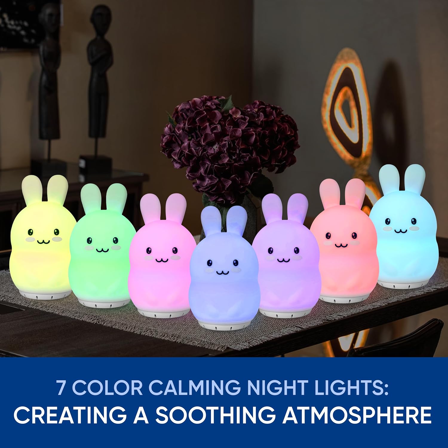 Mindfulness ‘Breathing Bunny’  4-7-8 Luz de respiración guiada de meditación visual  Dispositivo 3 en 1 con luz nocturna y máquina de ruido para