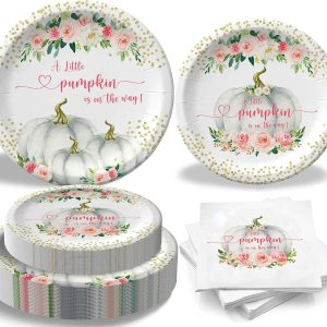 Yuzioey Decoraciones de baby shower con diseño de calabaza pequeña, vajilla para baby shower para 25 invitados, suministros de baby shower con Yuzioey Decoraciones de baby shower con diseño de calabaza pequeña, vajilla para baby shower para 25 invitados, suministros de baby shower con